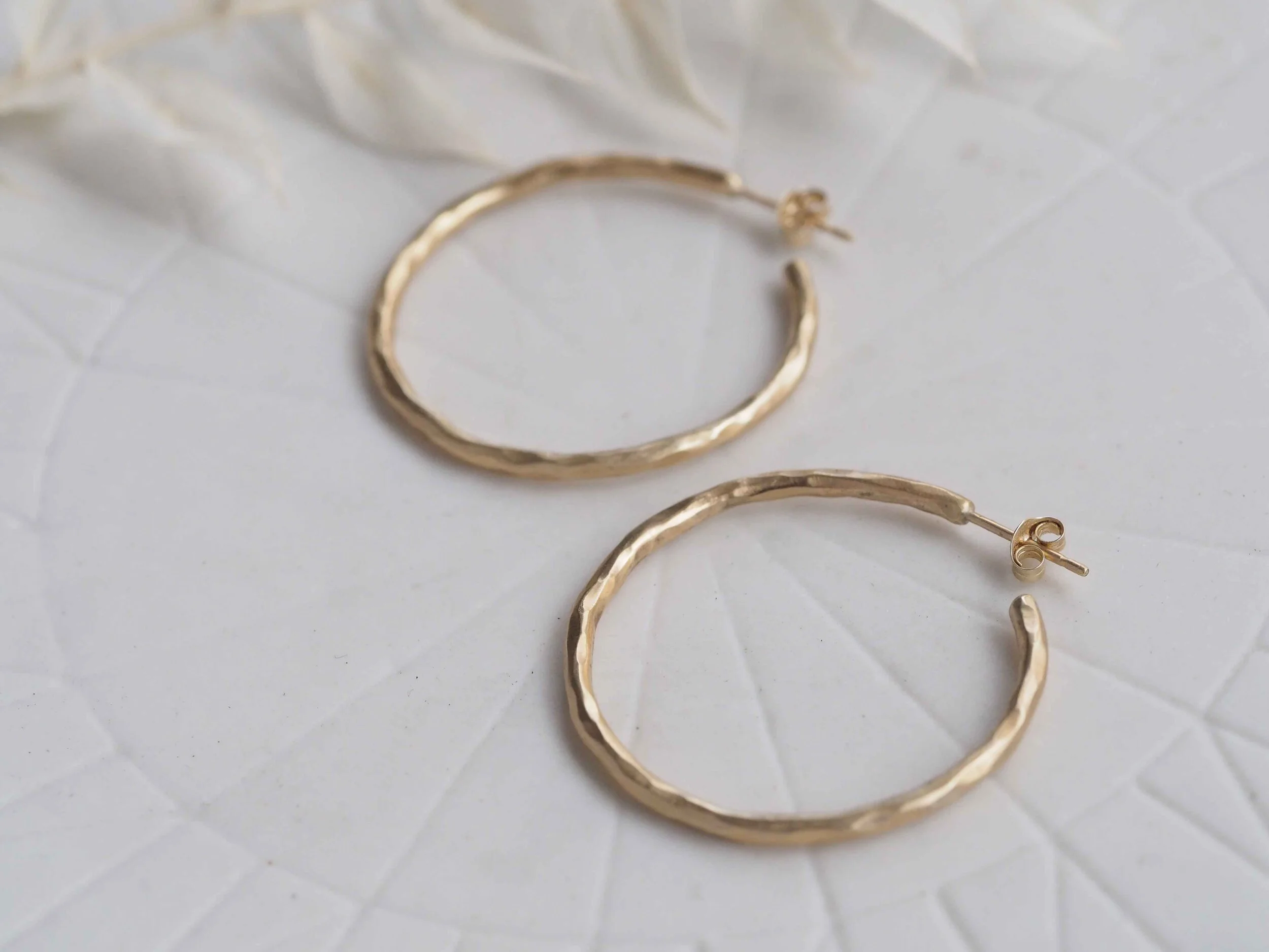 Faceted Solid 9ct Yellow Gold Stud Hoop Earrings // Medium
