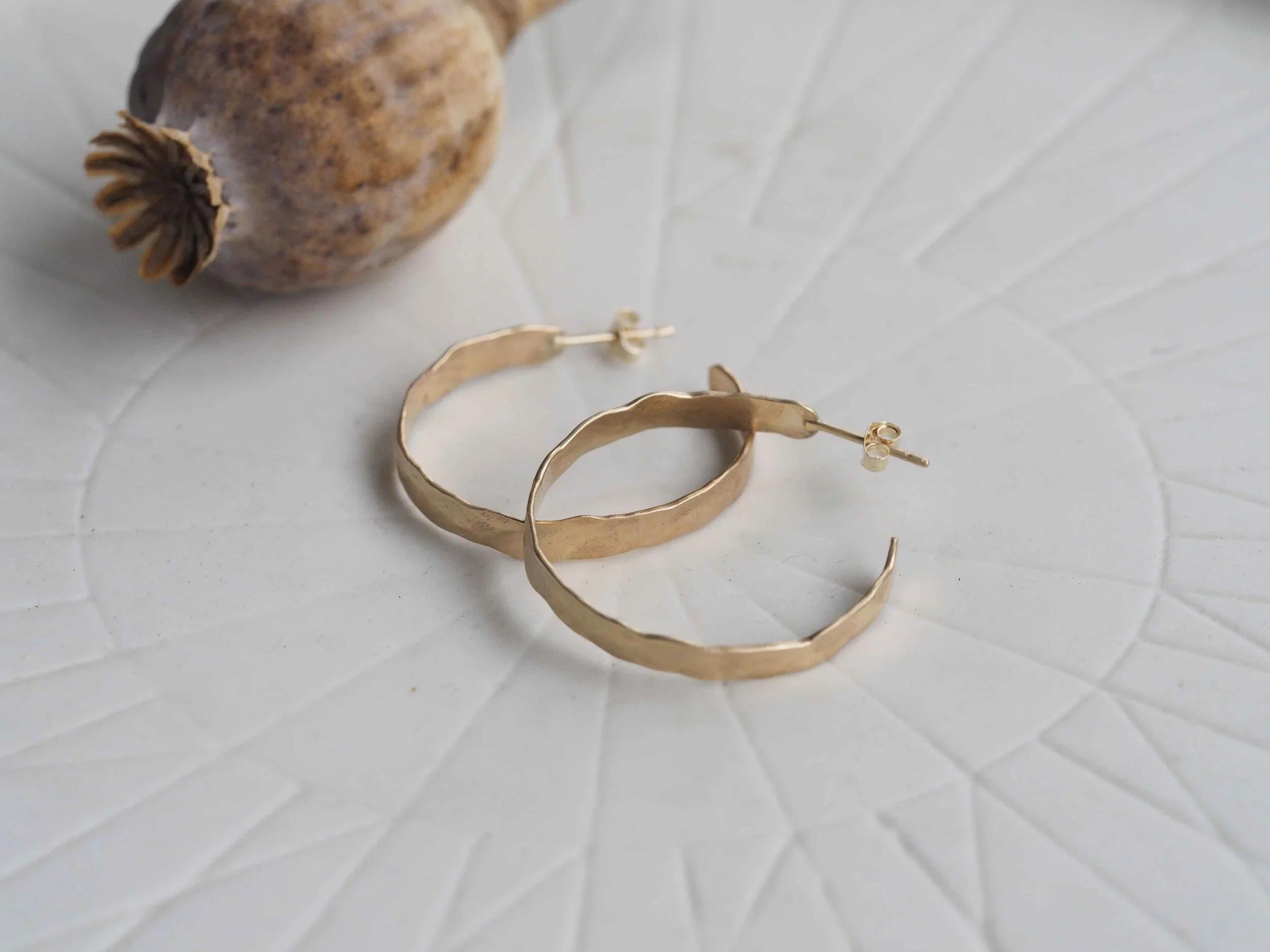 Large 9ct Gold Ripple Stud Hoops
