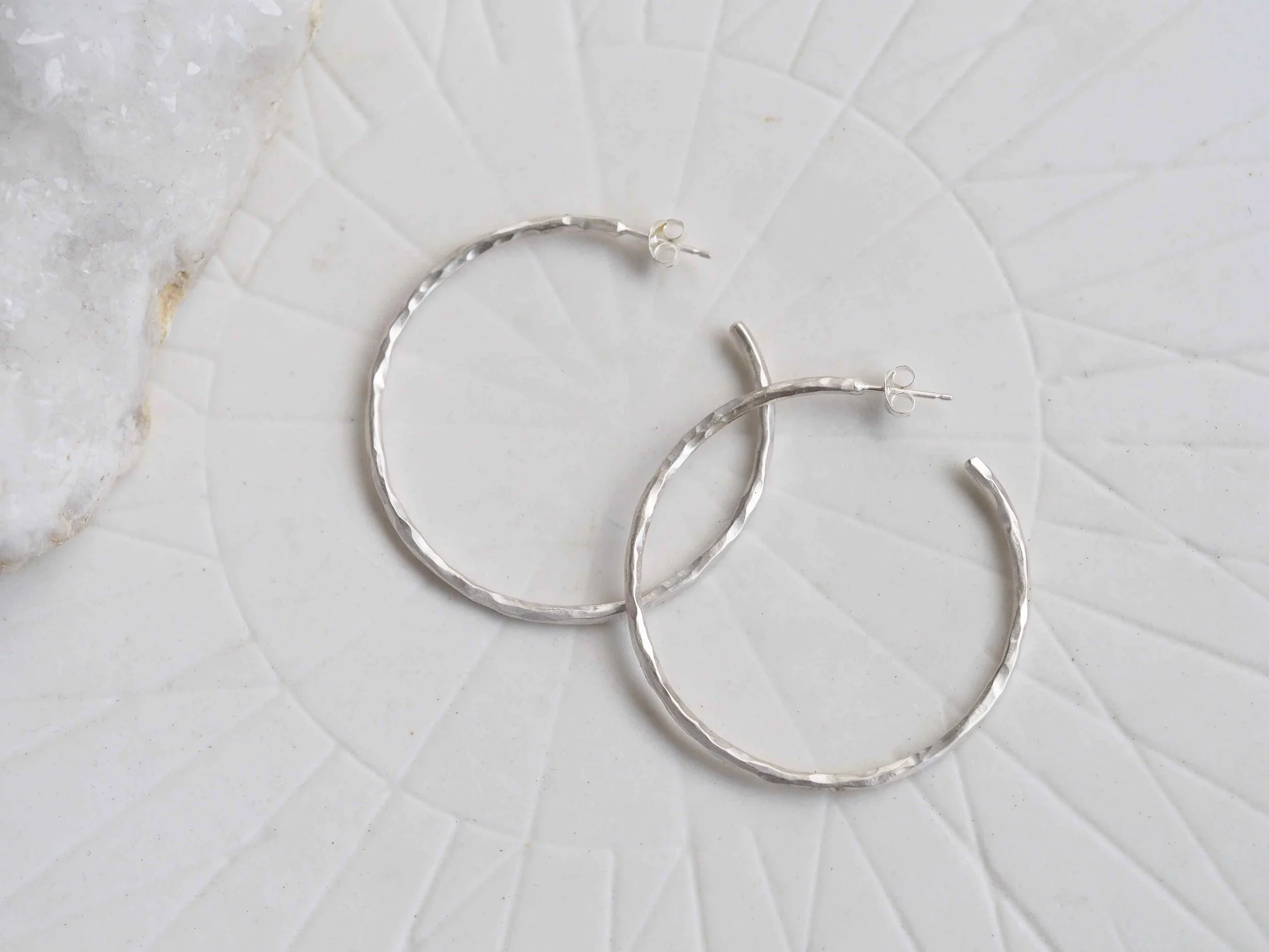 READY TO SHIP* // Faceted Sterling Silver Stud Hoop Earrings Large