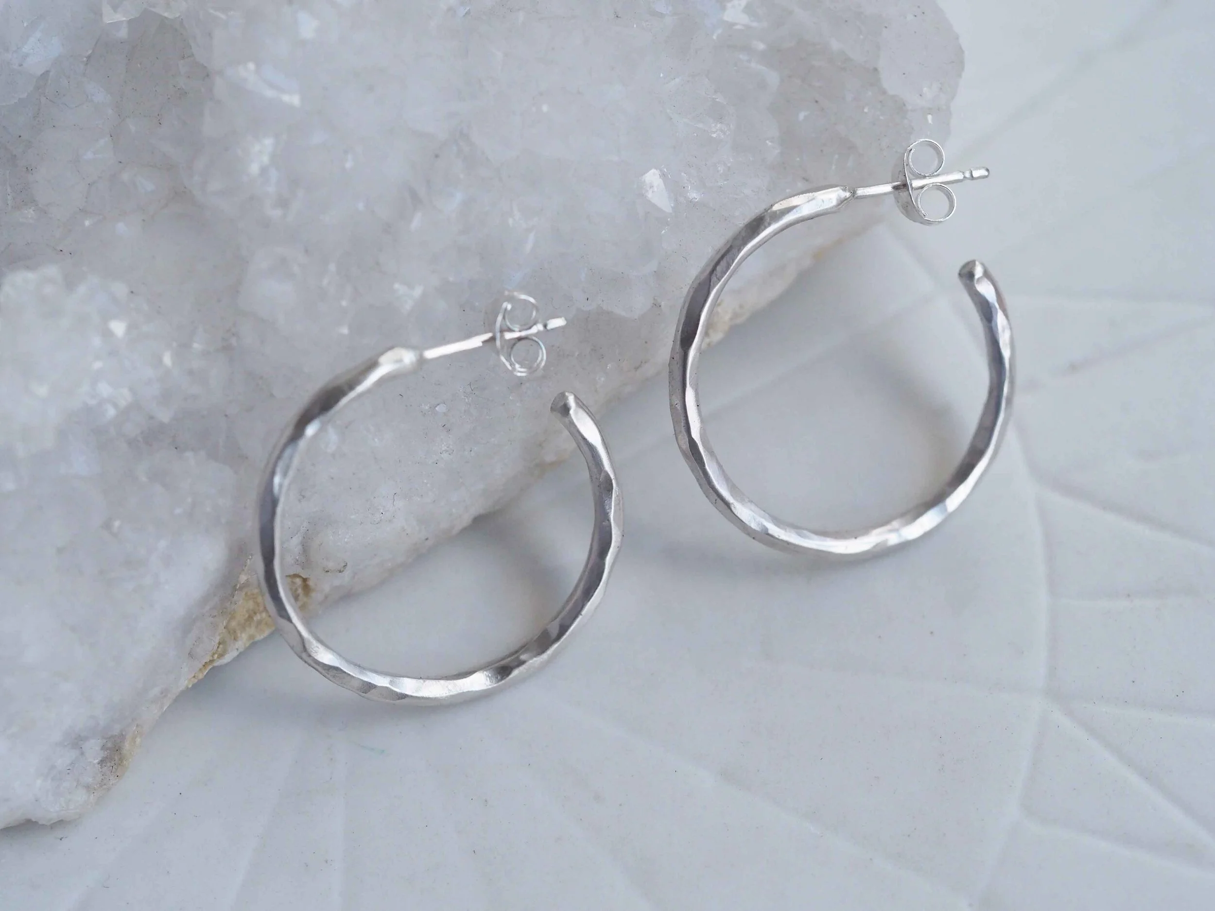 READY TO SHIP // Small Faceted Sterling Silver Stud Hoop Earrings