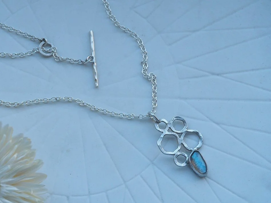 READY TO SHIP // Labradorite + Silver Outline Pendant