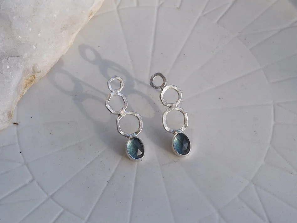 Silver + Moss Aquamarine Studs