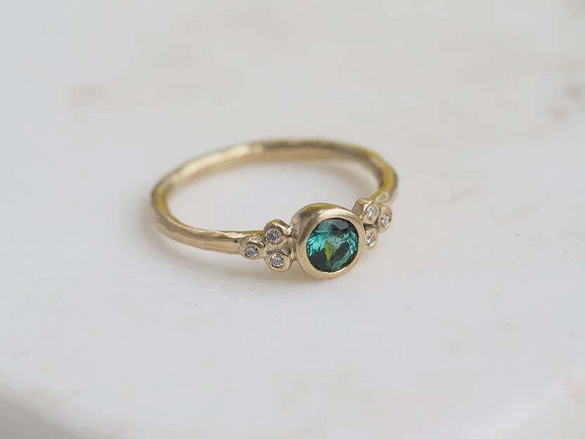READY TO SHIP // Teal Tourmaline + Diamond Ring