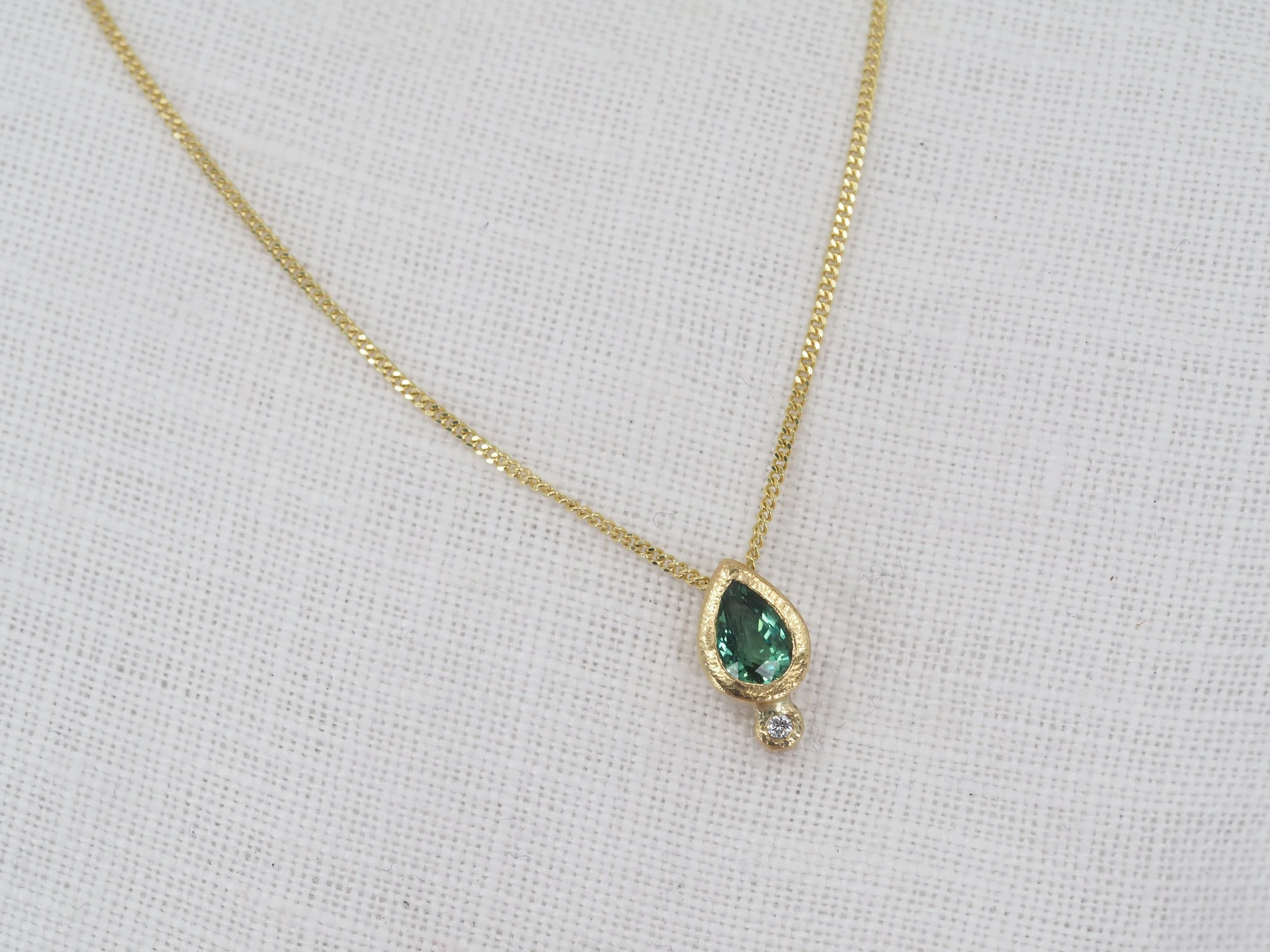 READY TO SHIP // 9ct Gold Pear Tourmaline + Diamond Pendant