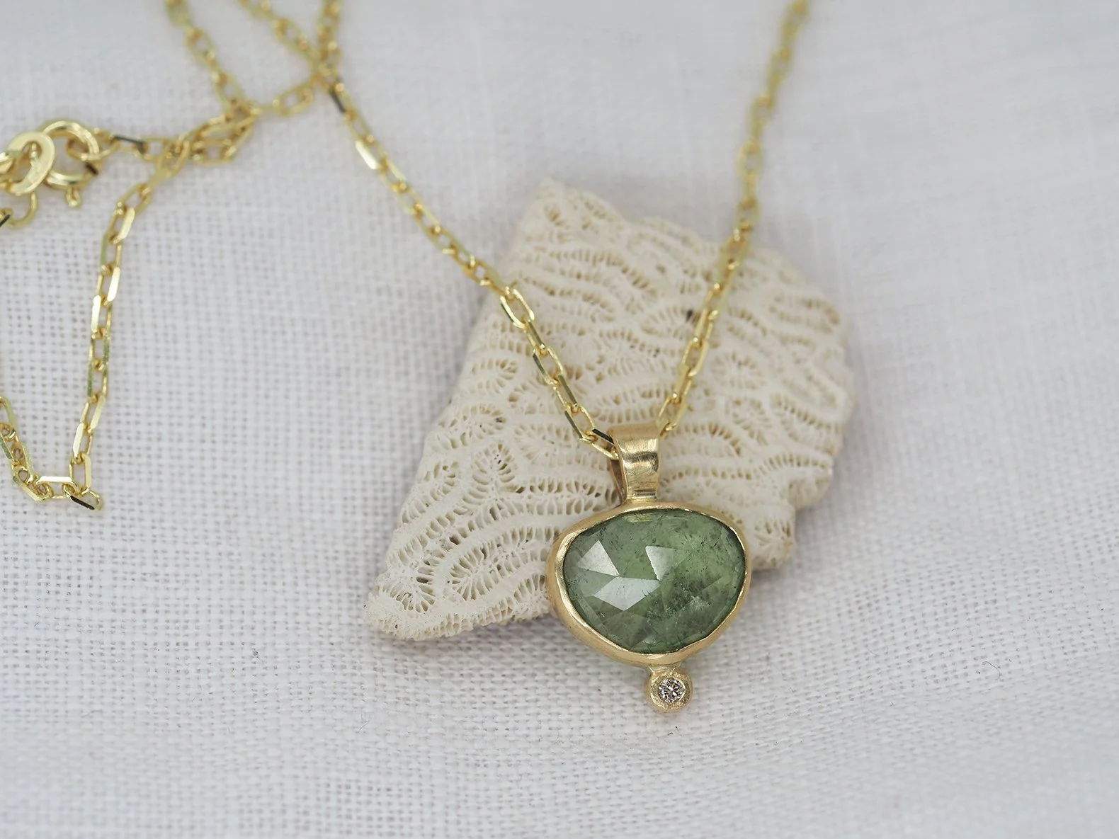 READY TO SHIP //  Rose Cut Tourmaline + Diamond necklace