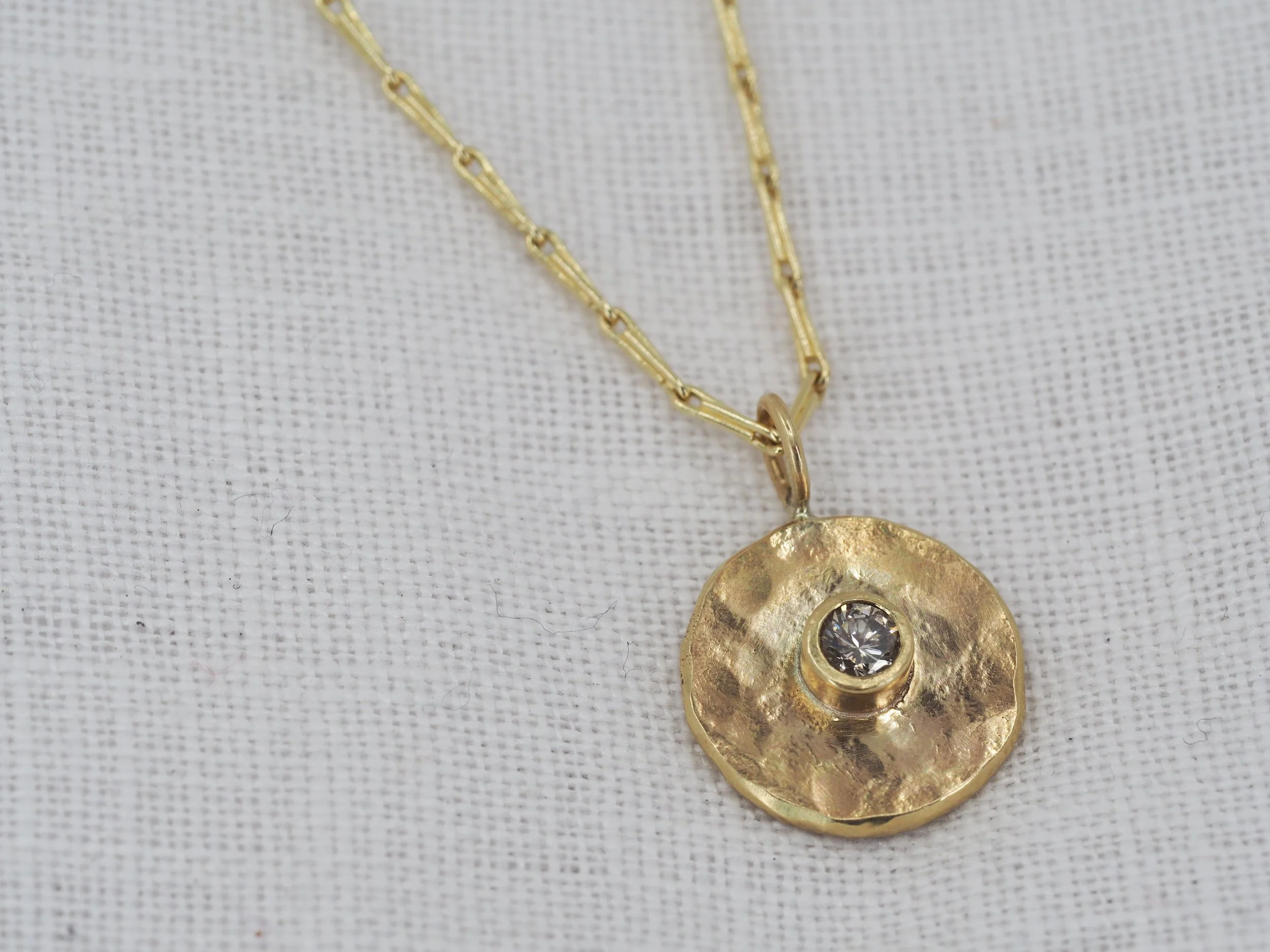 READY TO SHIP // 9ct Gold + Champagne Diamond Disc Pendant