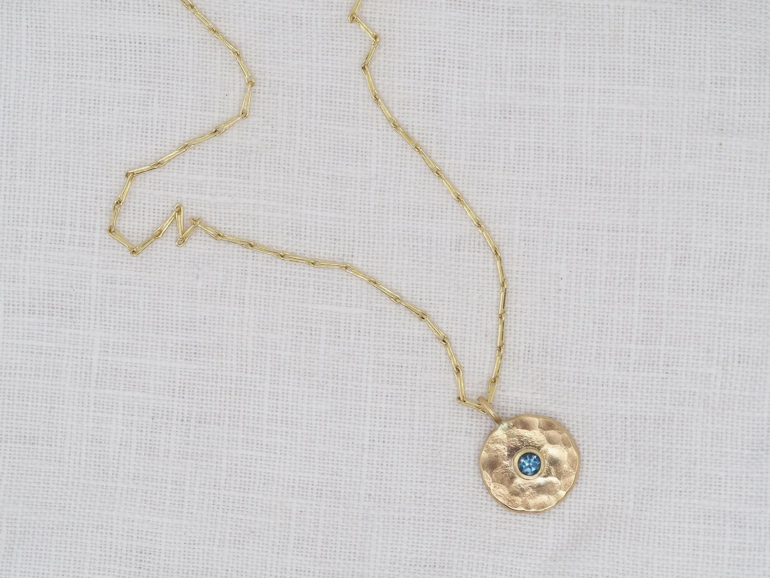 READY TO SHIP // 9ct Gold + Aquamarine Disc Necklace