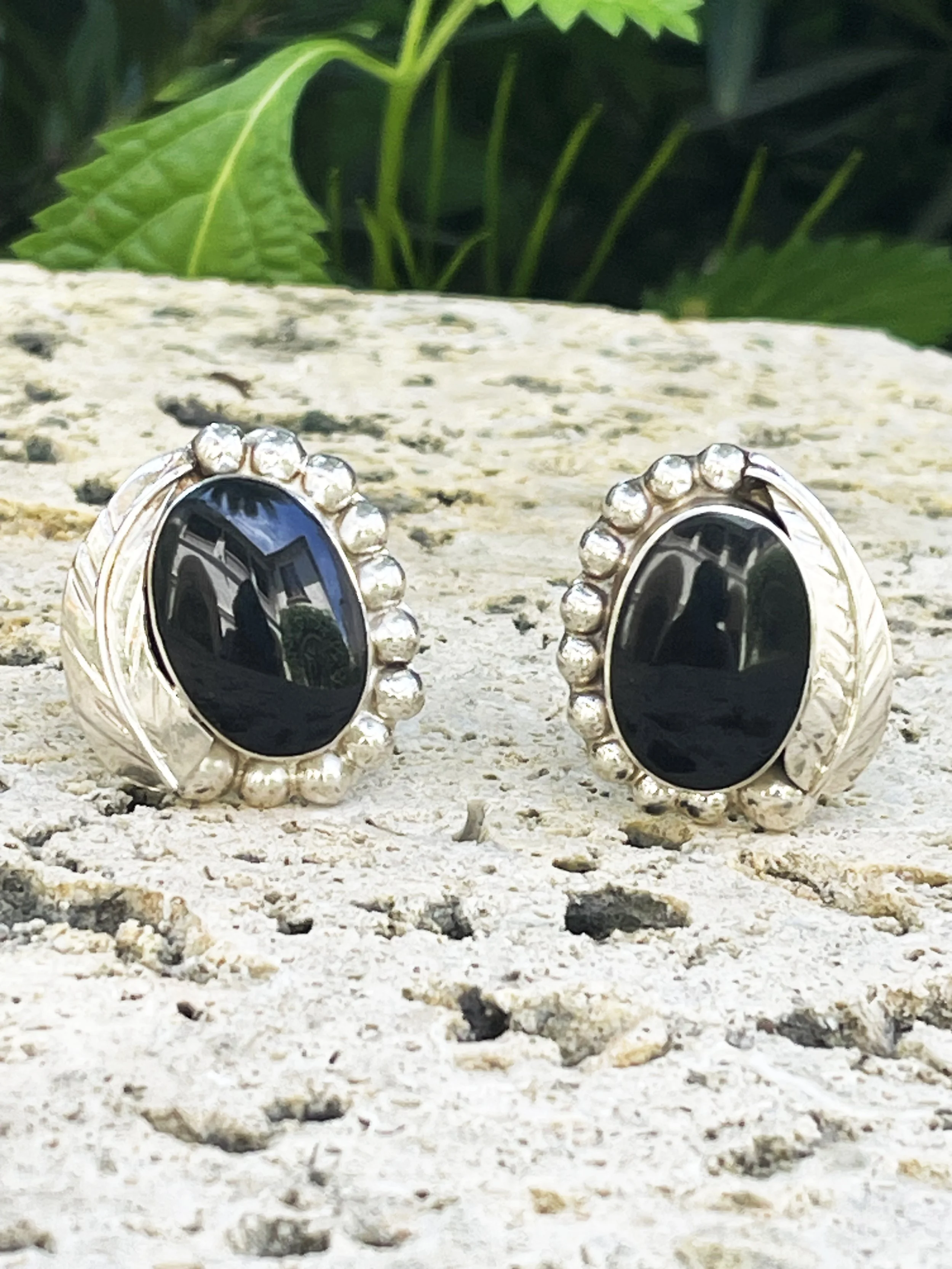Vintage Taxco Modernist Sterling Silver Black Onyx Drop  Taxco Earrings 925 Sterling Silver Black Onyx Openwork Dangle Modernist Deco Vtg main image 1