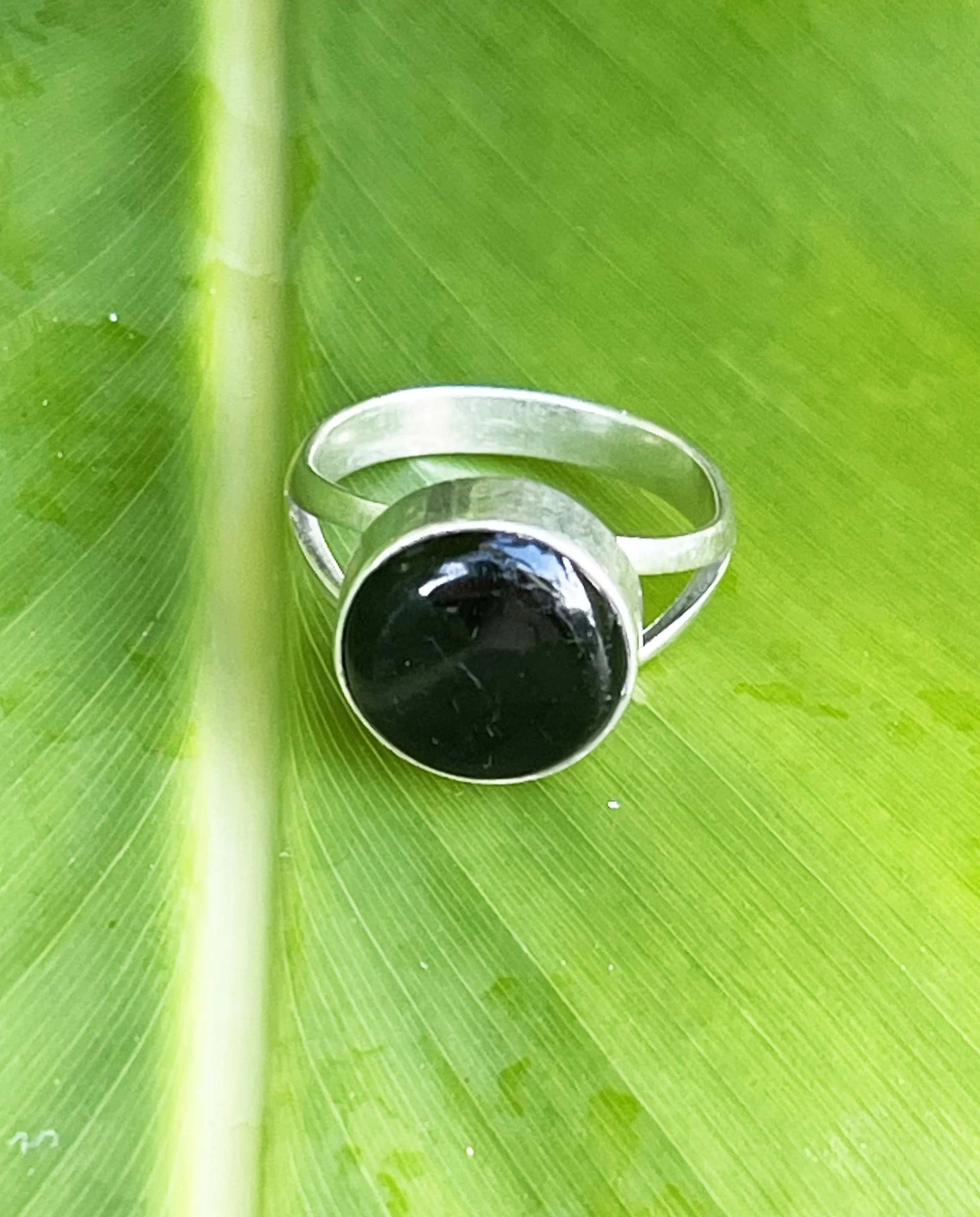 Vintage Oval Black Ring, Sterling Silver 925 Ring with Oval Faux