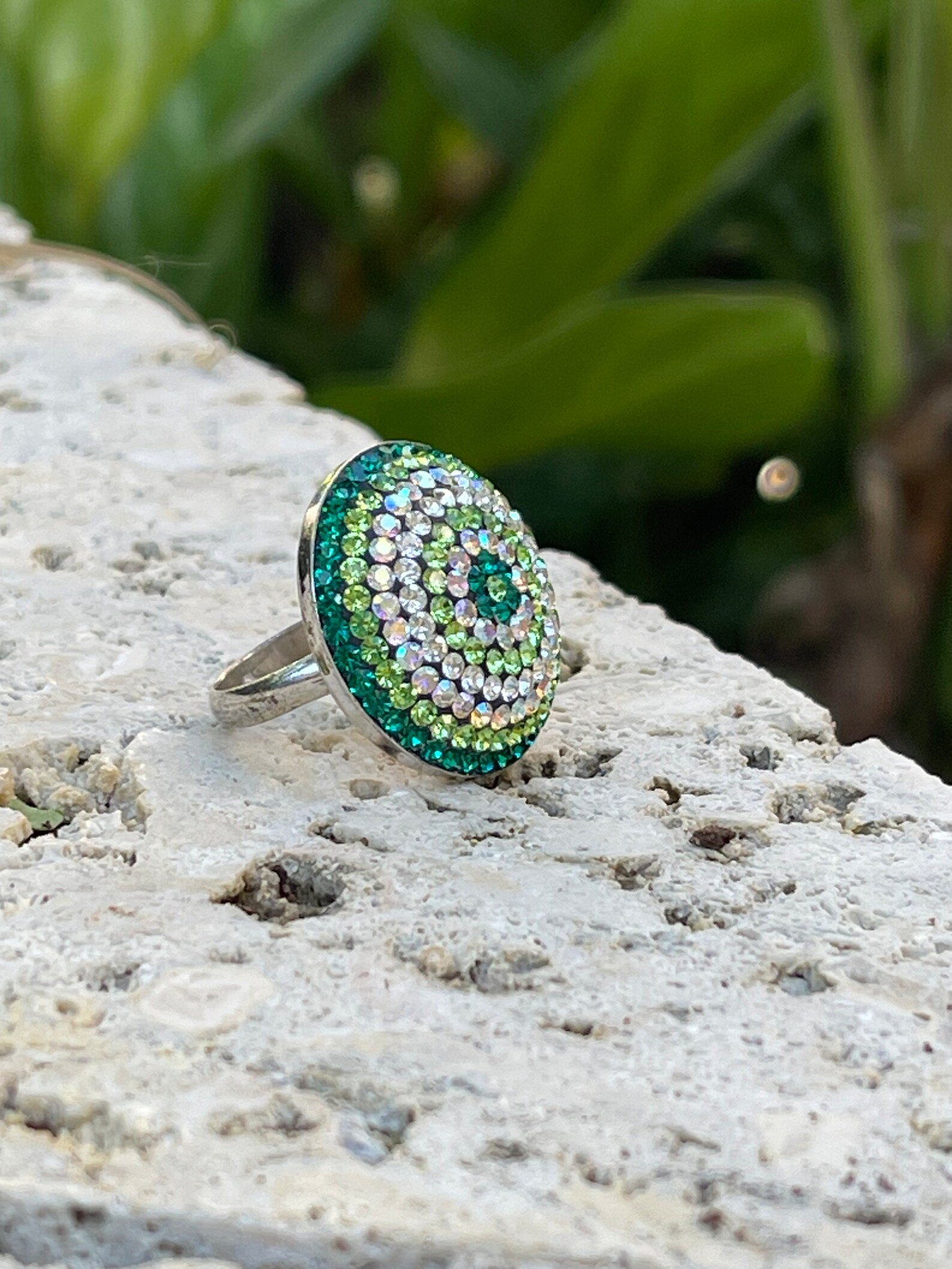 Sterling Silver 925 Multi-Color Cubic Zirconia Vintage Cocktail Ring, Size 6