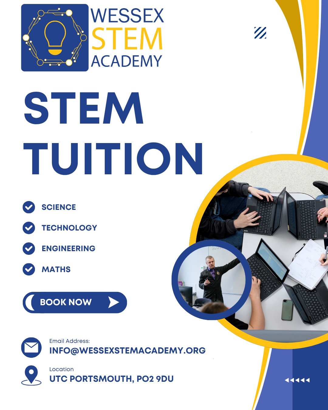 UTC Portsmouth is pleased to announce that, from September, we will be hosting a tuition service run by the @wessexstemacademy and UTC Portsmouth teachers. Subjects include English, mathematics, science, and computing and the service is open to all n
