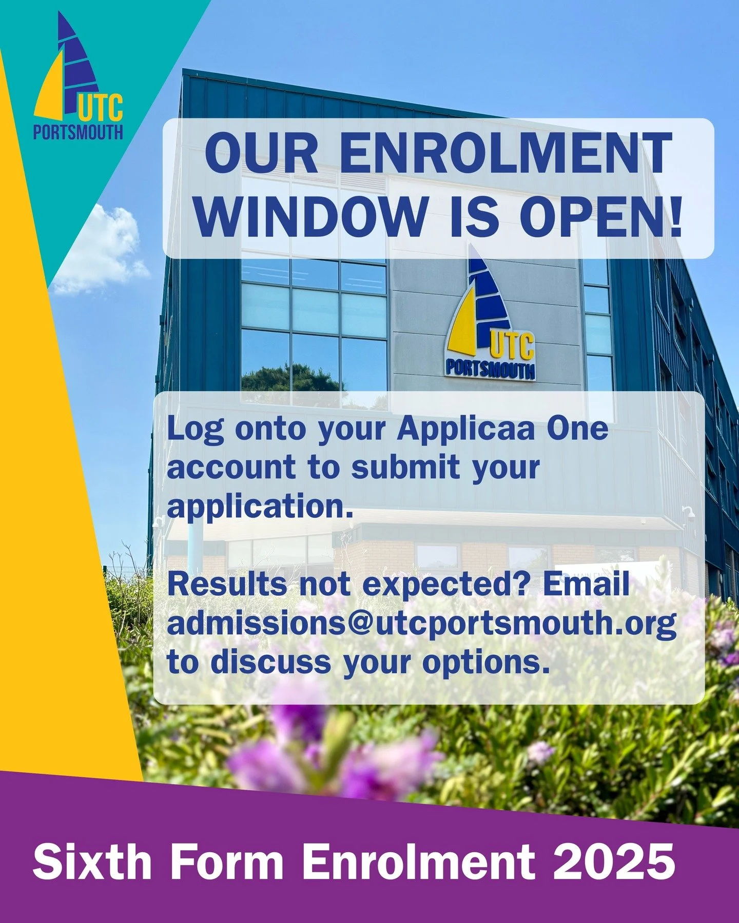 Our enrolment window is now open - don’t miss your chance to secure your place. Simply log in to your Applicaa One account to complete your enrolment.
Still waiting on results? No problem - upload your grades as soon as you have them.
Didn&rs