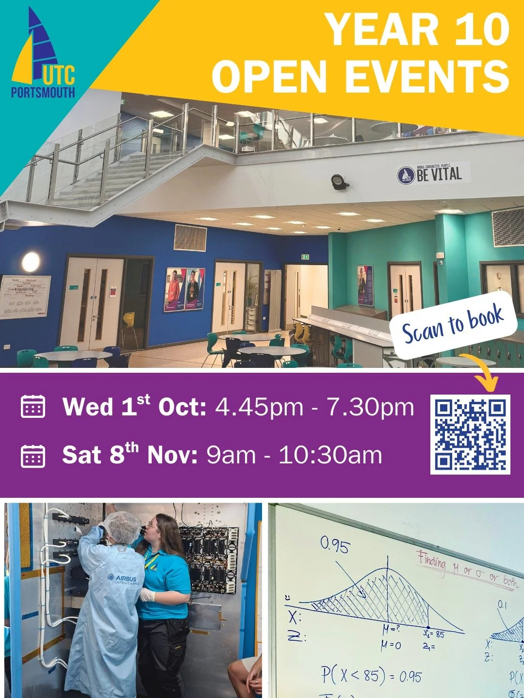 Our first open event for Year 10 is this Wednesday!

Bookings for Wednesday 1st October are now full, but there's still time to sign up to our second Year 10 open event on Saturday 8th November at 9am - 10:30am.

Book now via our website:

www.utcpor