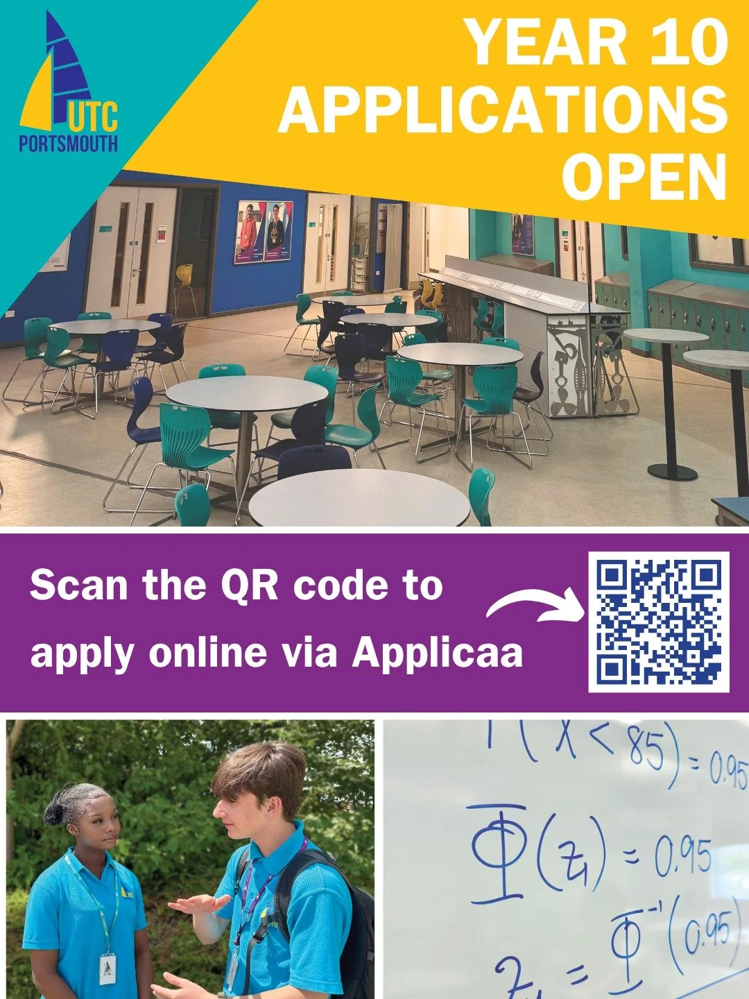 Applications for Year 10 at UTC Portsmouth are now open!

We&rsquo;re excited to welcome the next cohort of students ready to take their first steps into a future shaped by STEM learning.

If you&rsquo;re passionate about science, technology, enginee