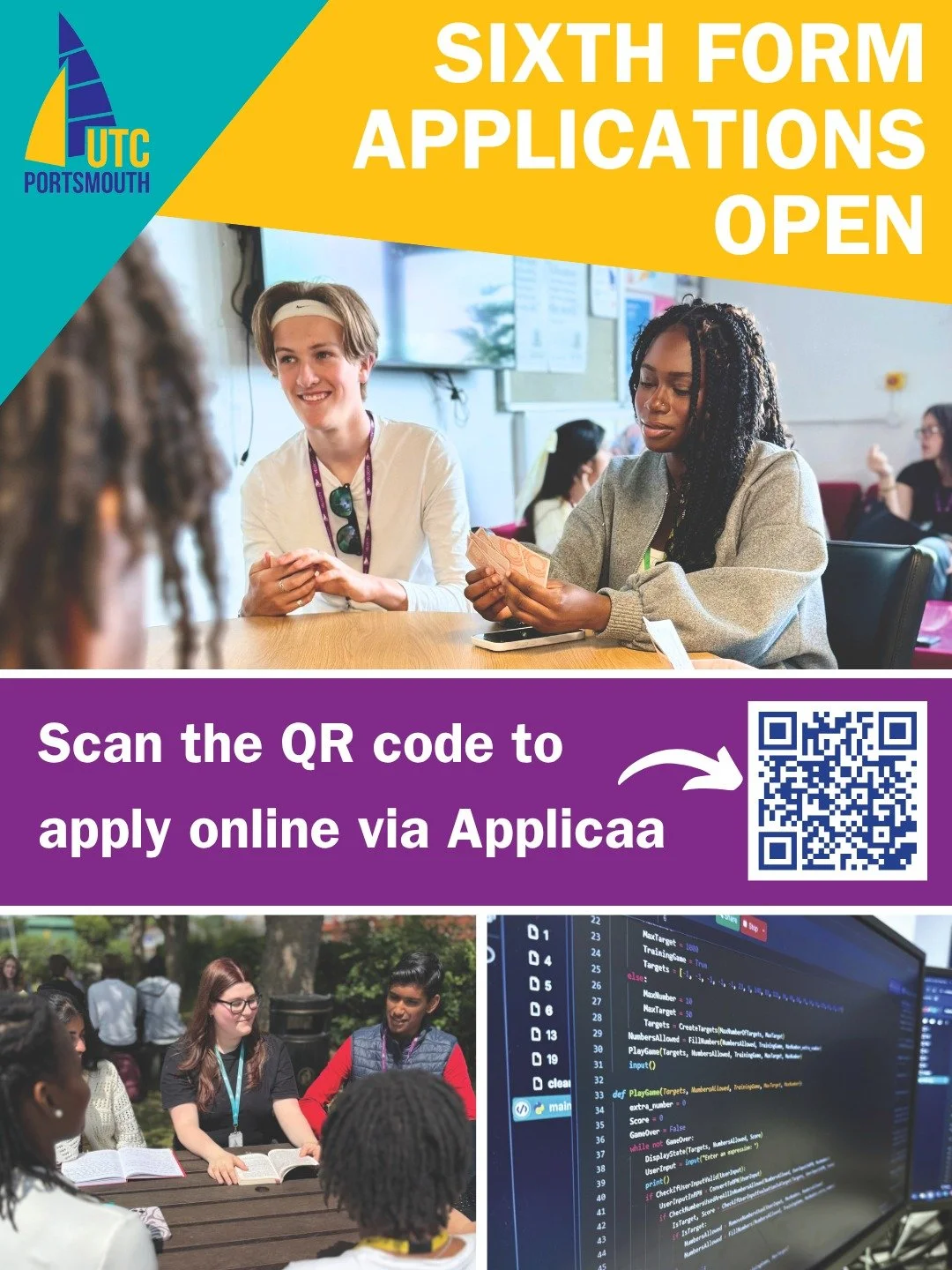 Applications for Year 12 at UTC Portsmouth are officially open!

Join a specialist STEM college that develops the skills, confidence, and knowledge to shape your future.

Apply here: https://utcportsmouth.applicaa.com/year12

Remember - there are sti