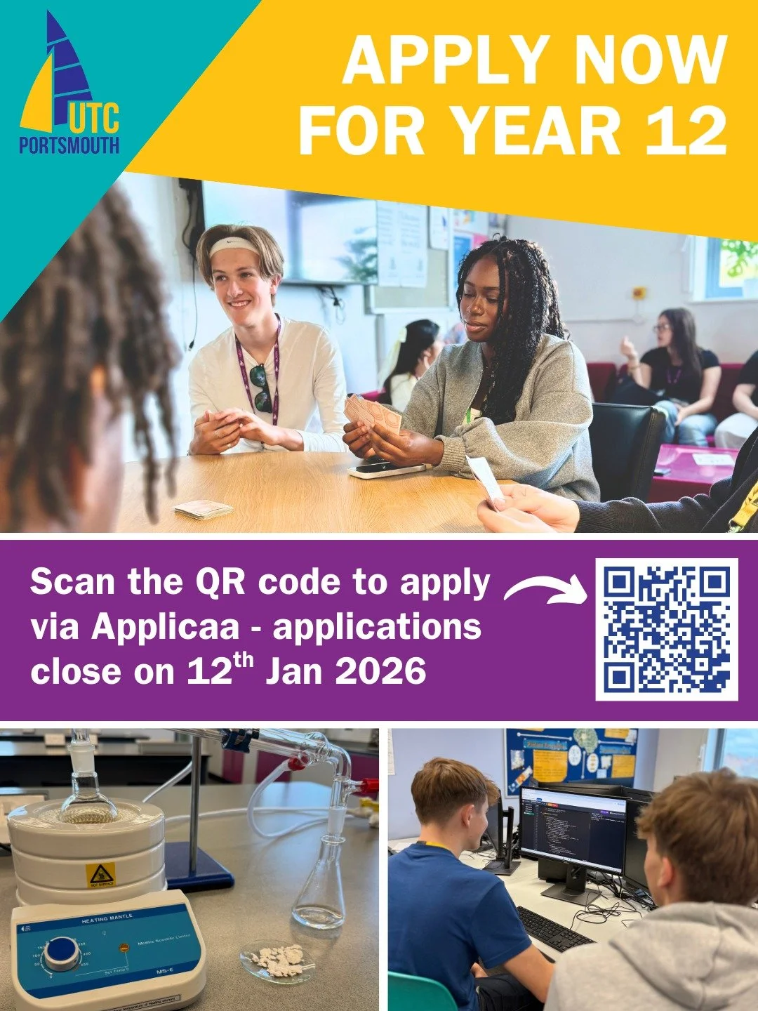 Sixth Form applications are closing soon.

There is less than one month to apply for UTC Portsmouth Sixth Form.

🗓 Deadline: 12 January 2026

As a STEM specialist college, our Sixth Form offers:

🔹High-quality STEM pathways

🔹Strong employer partn