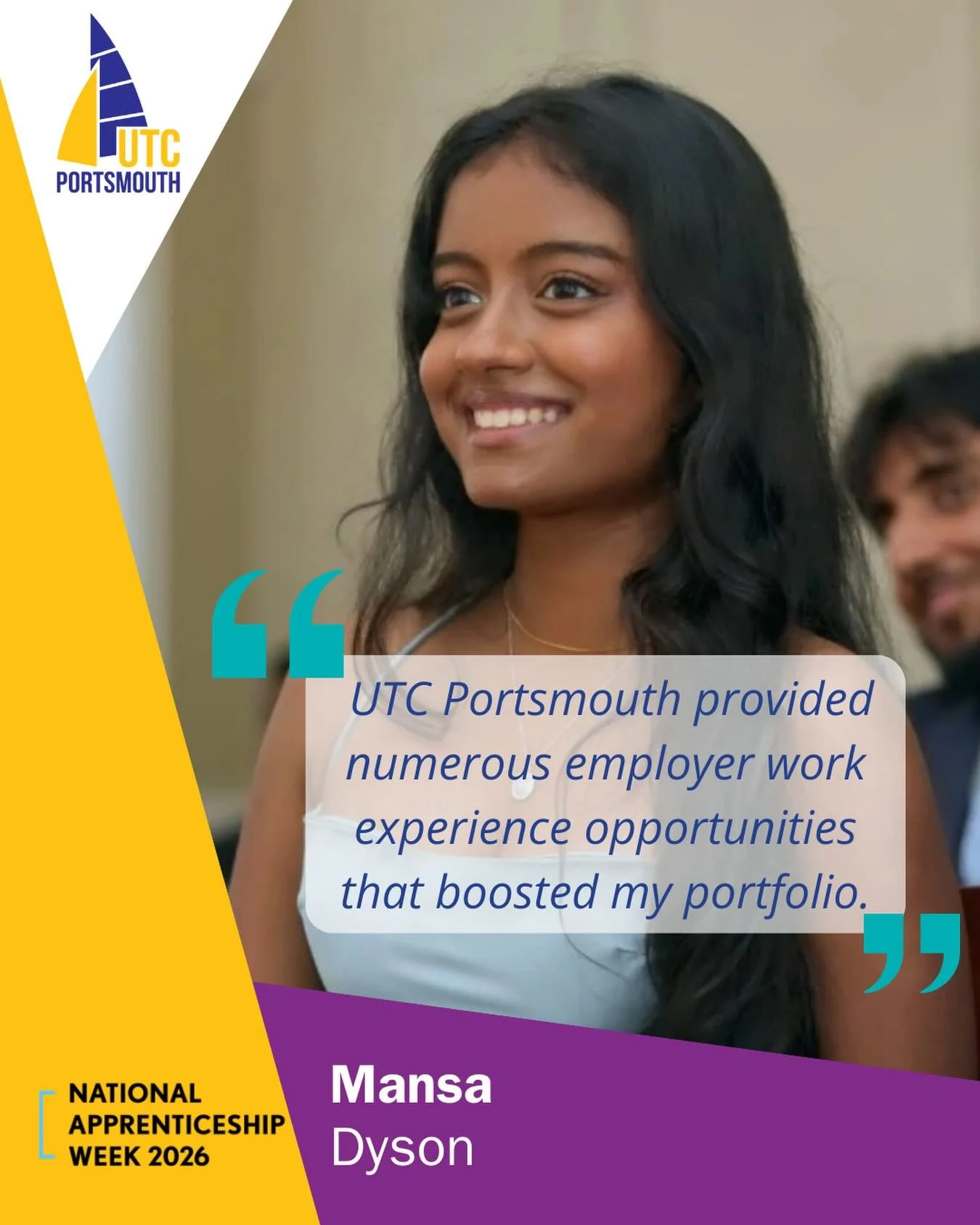 UTC Portsmouth&rsquo;s Employer Partner network and opportunities allows students to have real insight into what apprenticeships can offer. 

Mansa chose a degree apprenticeship to combine academic challenge with early industry experience. During her
