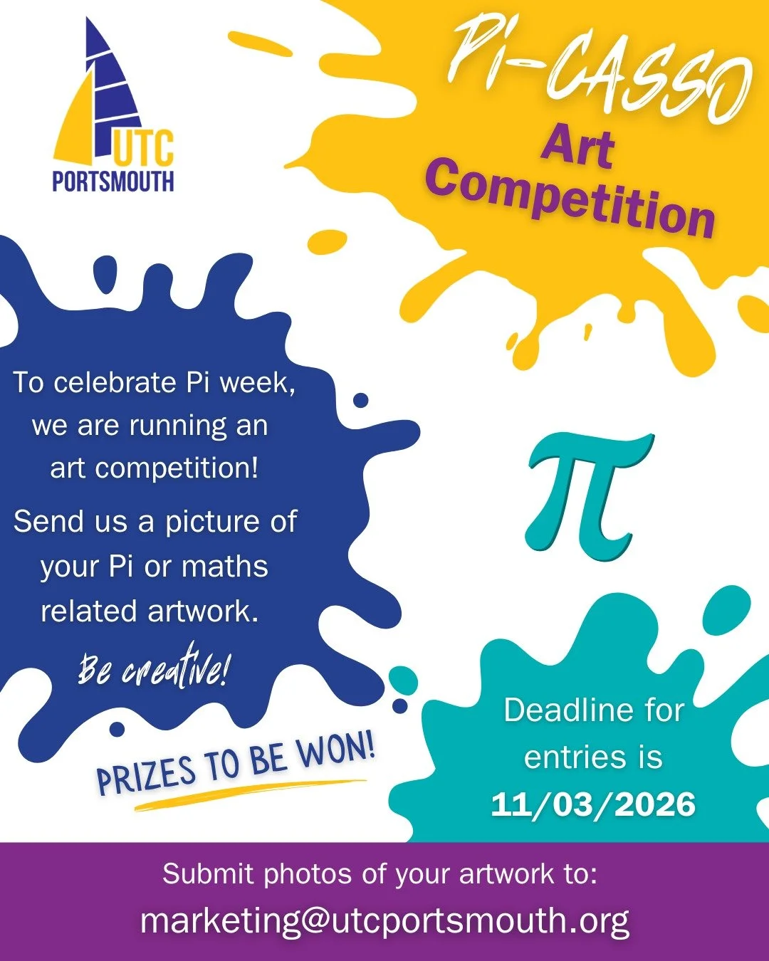 Our Pi-Casso art competition closes in just over two weeks!

Open to all students from Year R to Year 13!

What&rsquo;s the challenge?
🎨Create a piece of Pi or maths-related artwork. Any medium, any style - be creative.

How to enter:
📧 Email a pho