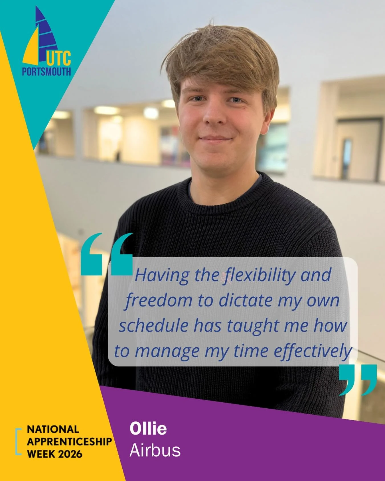 Apprenticeships give students the autonomy to manage their own schedules and workloads - a key skill to learn in the workplace.

Ollie wanted to continue his education but felt full time university wasn&rsquo;t the right fit. Through employer talks, 