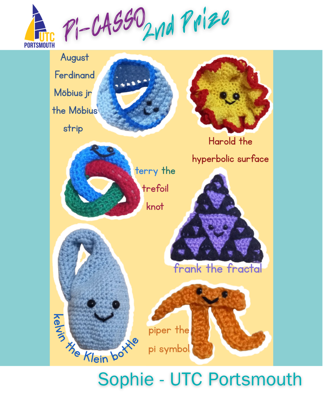 Crochet maths figures with accompanying poster.