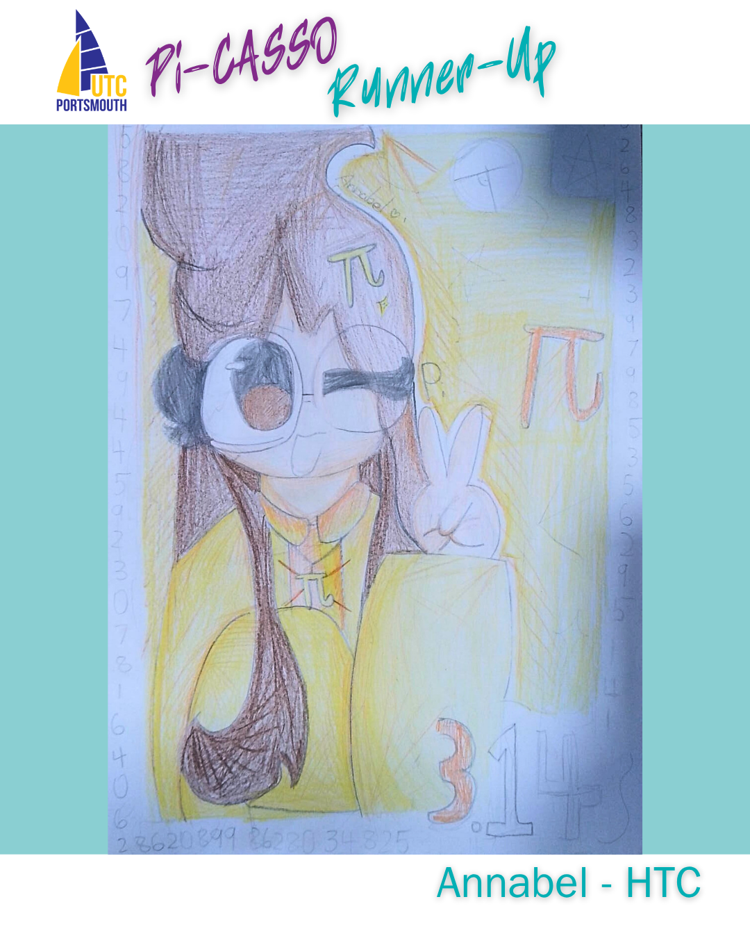 Comic book style sketch of a pi maths figure.