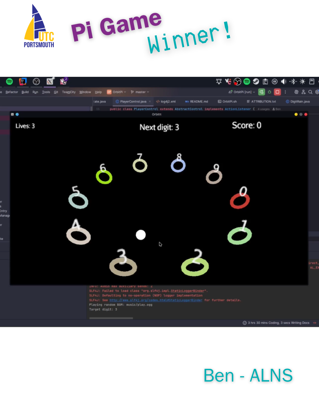Coloured rings pi game showing coding behind.