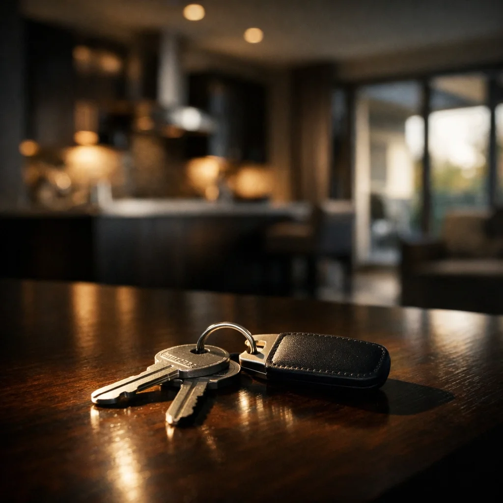 House keys on a table representing the matrimonial home exception and property division rules in a contested divorce.