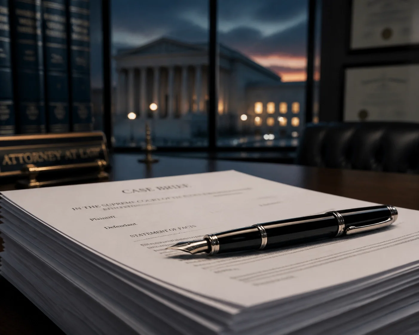 A professional fountain pen resting on legal papers, used for coordinating a unified legal strategy for clients in Orangeville and Brampton.