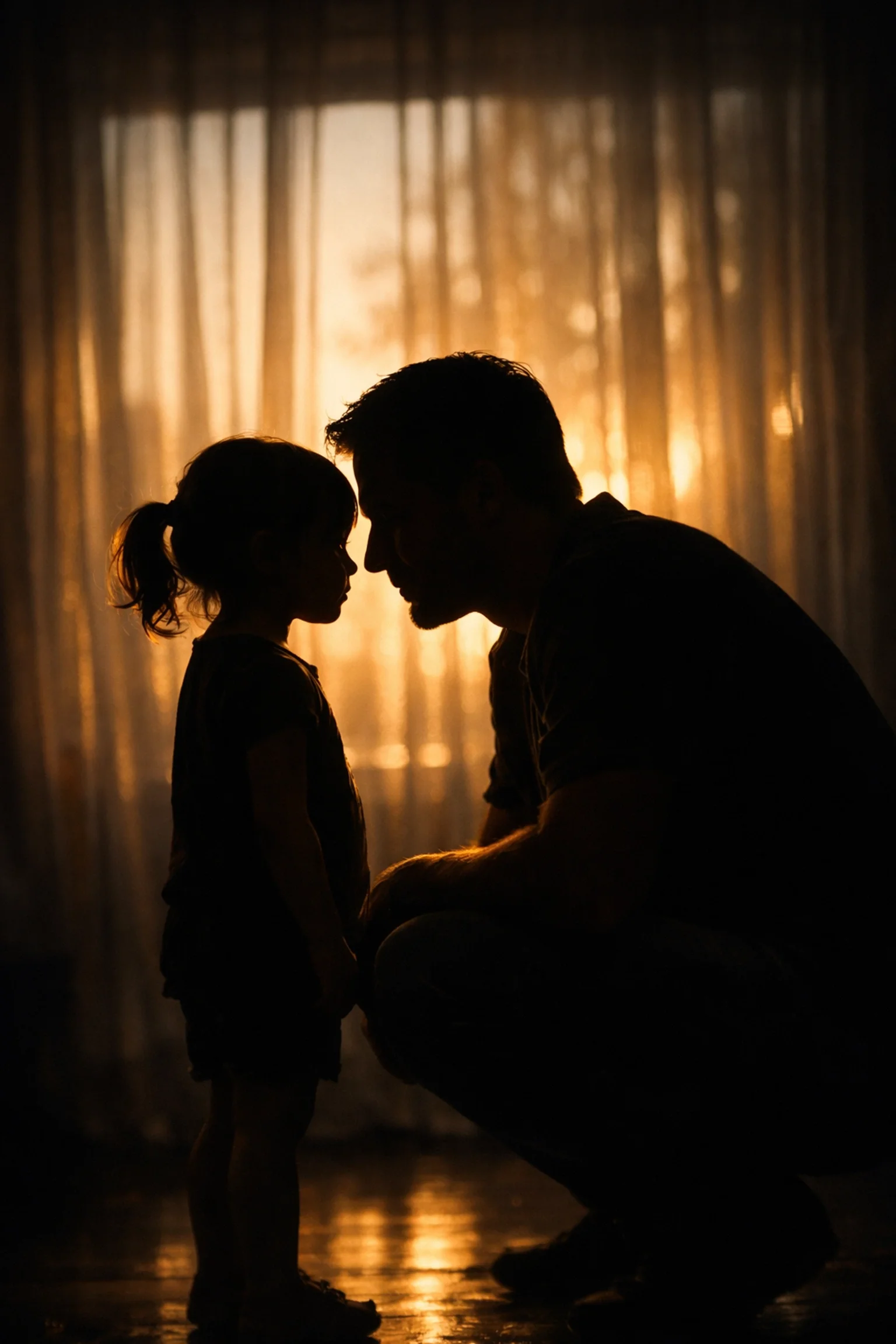 Father and daughter during a custody dispute in shadow and light
