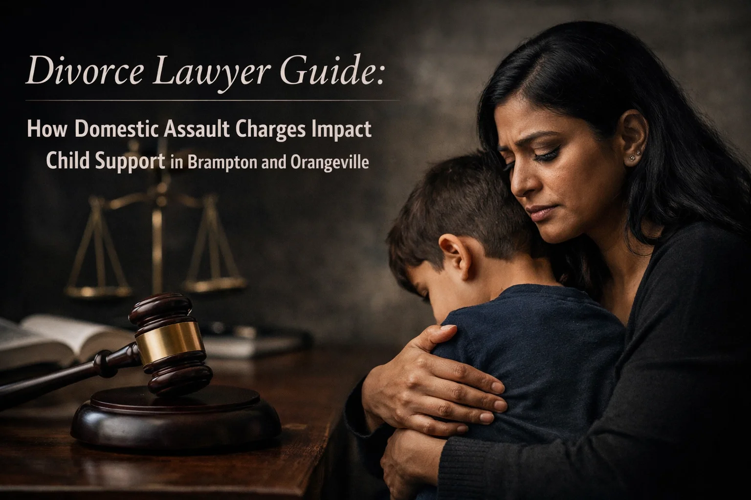 Mother and child dealing with domestic violence at court in Brampton and Orangeville