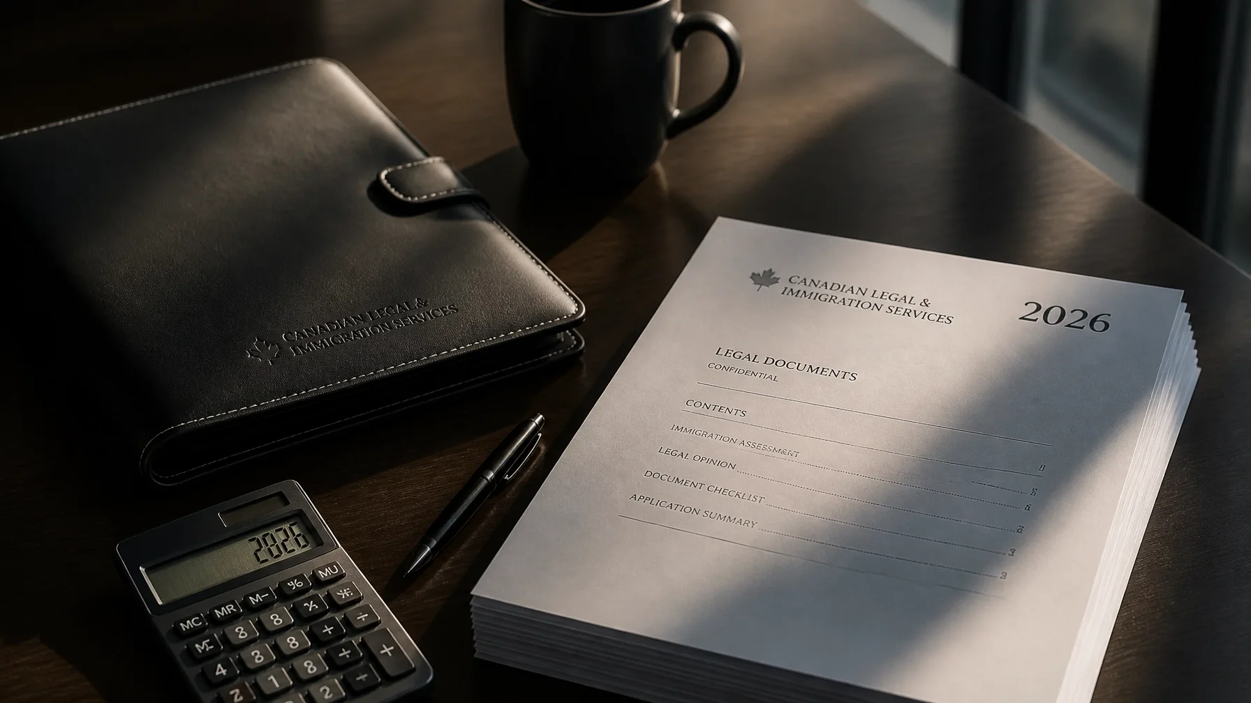 Sophisticated legal desk with 2026 child support documents.