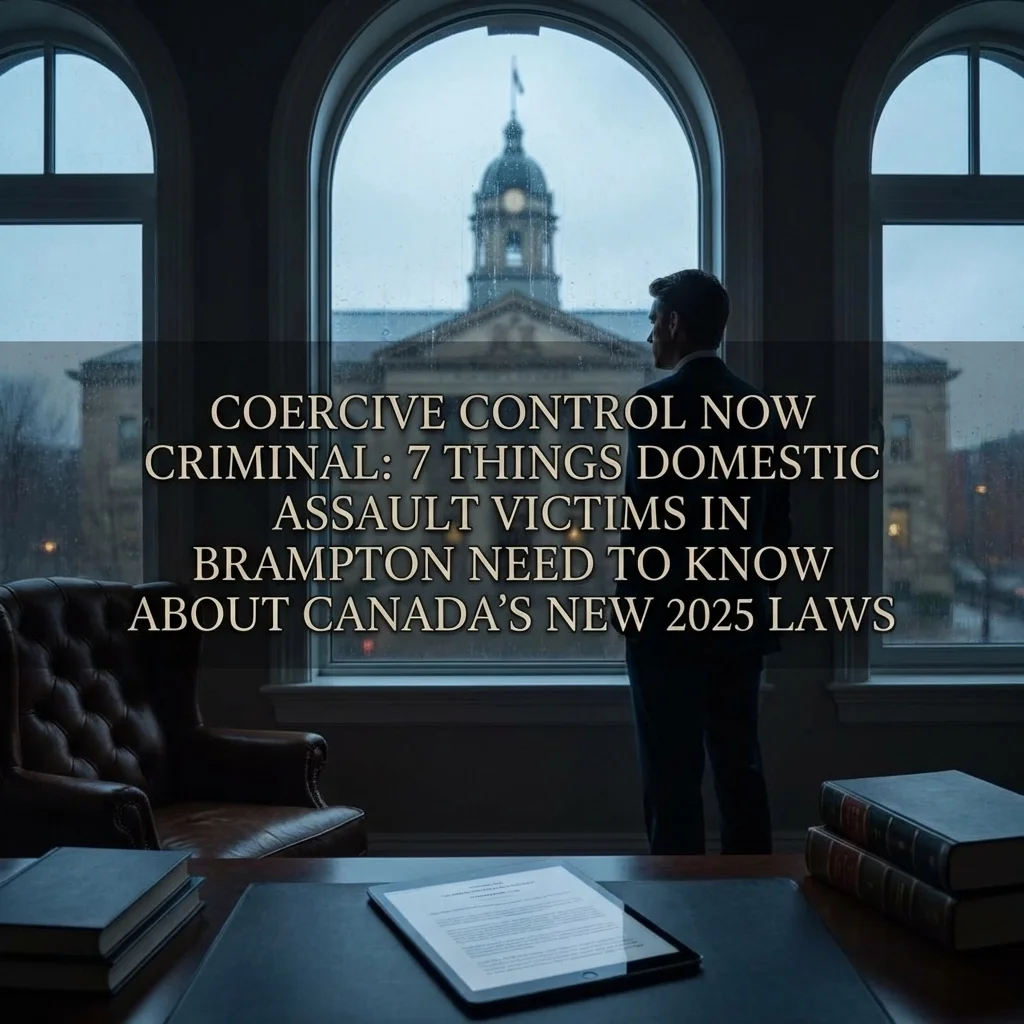 High-contrast conceptual image of a domestic setting representing coercive control and parenting responsibility in Brampton.