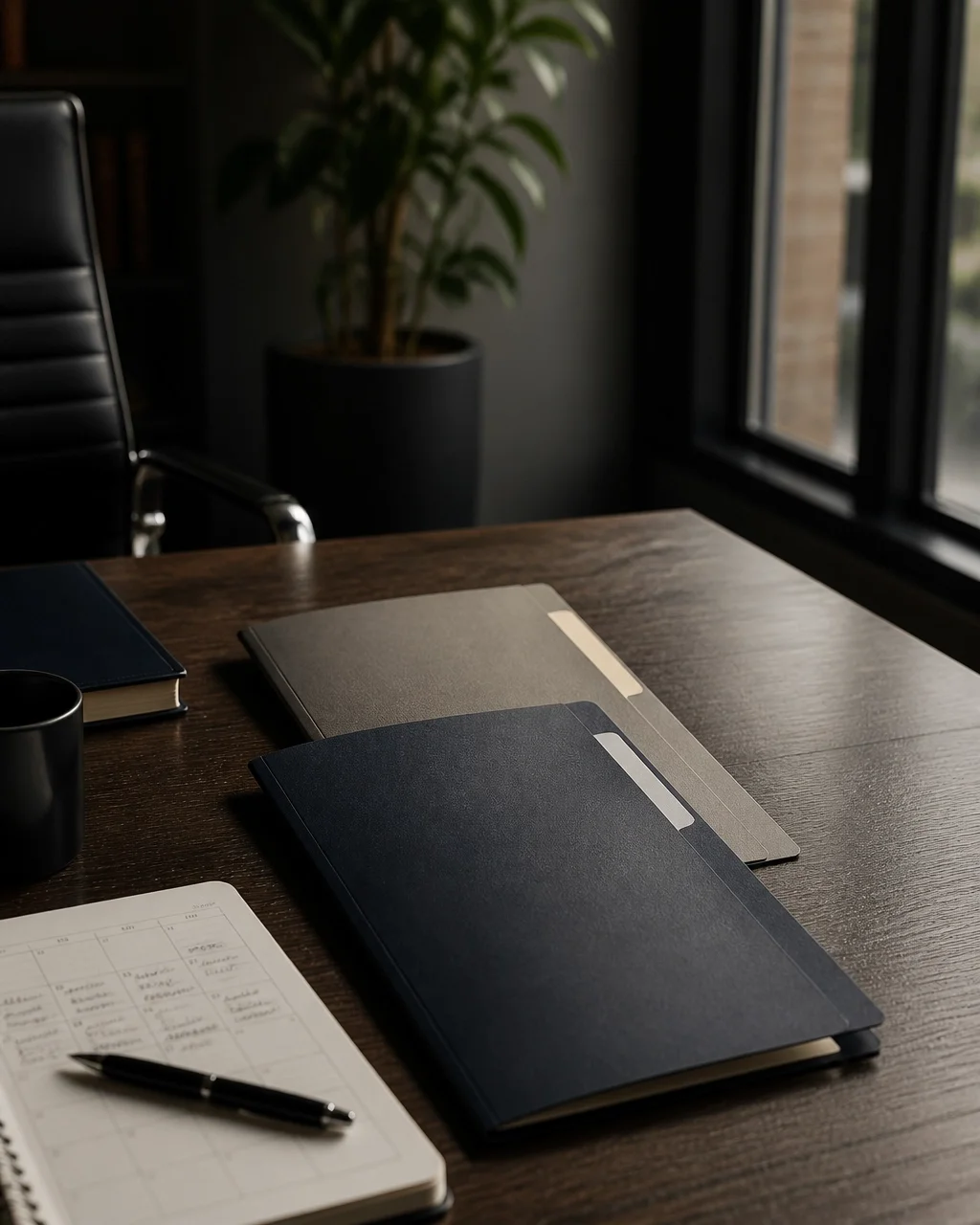 Two legal folders representing coordinated criminal defence and family law planning