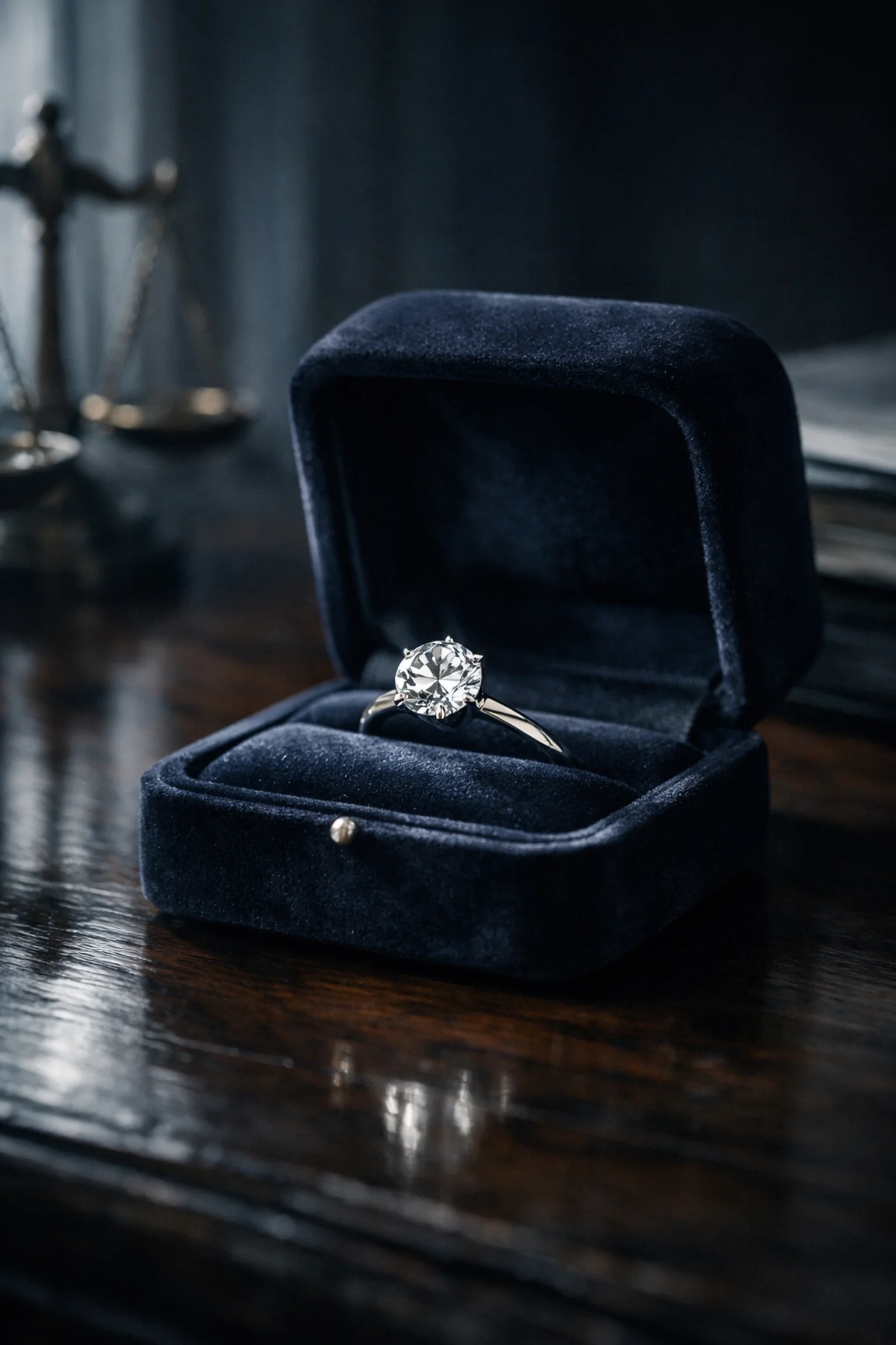Diamond engagement ring in a velvet box, reflecting Ontario family law rules for conditional gifts in divorce.