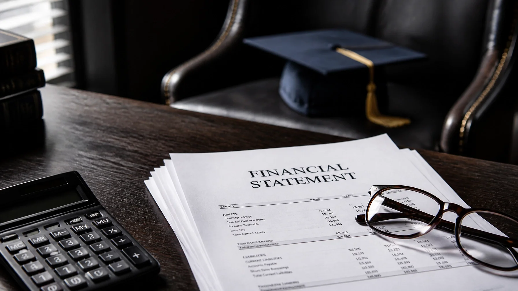 Law desk with graduation cap and legal files representing adult child support and college expenses in Brampton.