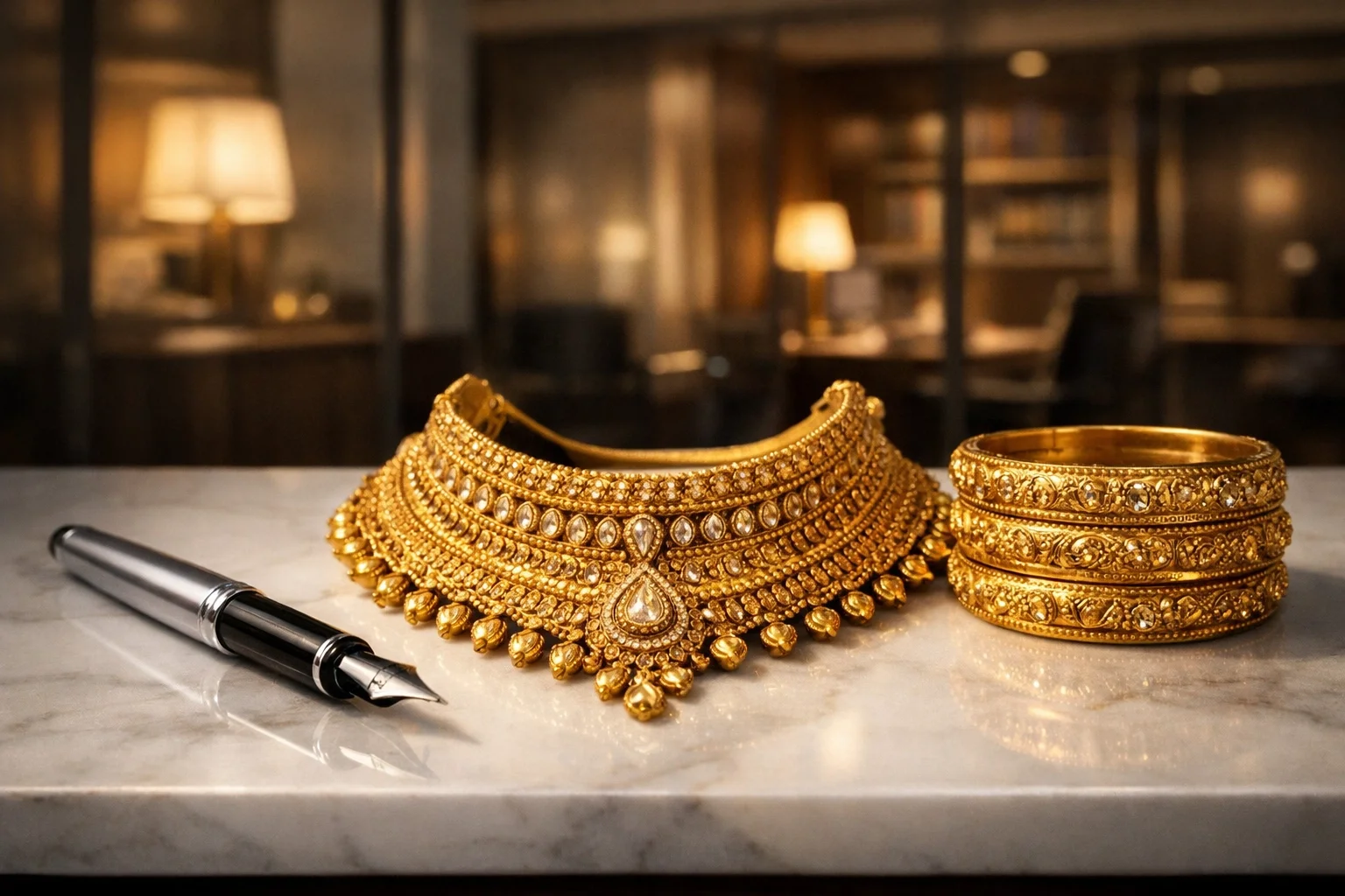 Gold wedding jewellery on marble, illustrating asset protection and equalization for Brampton and Orangeville divorce cases.