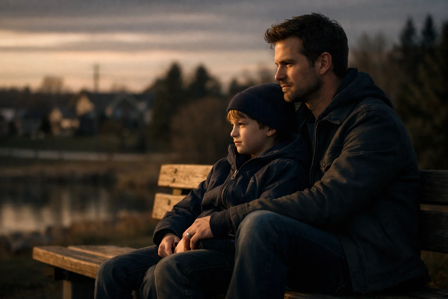 Father and son in an Orangeville park reflecting stable child custody arrangements after a separation agreement.