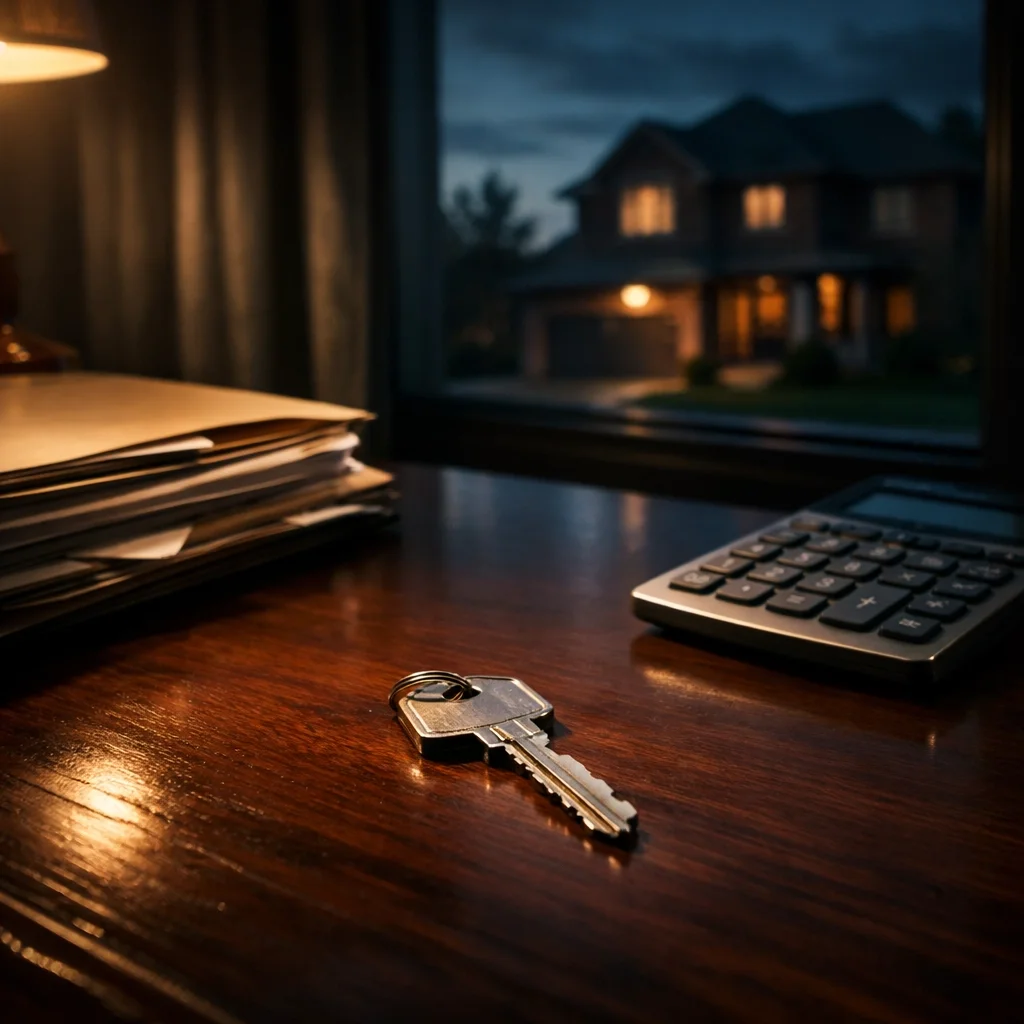House key and legal folders on a desk representing matrimonial home property division in Brampton.