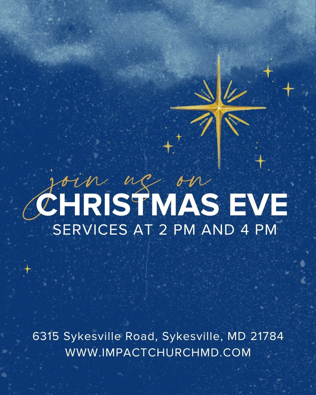 Christmas Eve will be here soon! ✨ 
Join us at Impact Church for services at 2 PM and 4 PM.
📍 6315 Sykesville Road, Sykesville MD 21784
We can&rsquo;t wait to celebrate the hope of Jesus with you! ❤️🎄