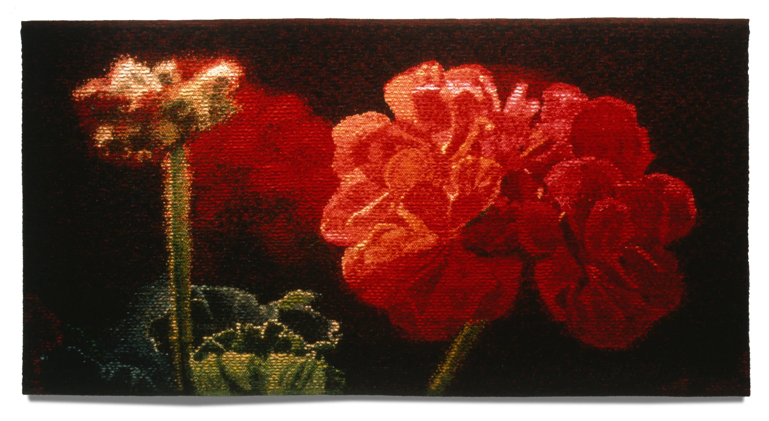 Geranium, 1995. Wool, linen, cotton, 50 x 96 in. Private collection.