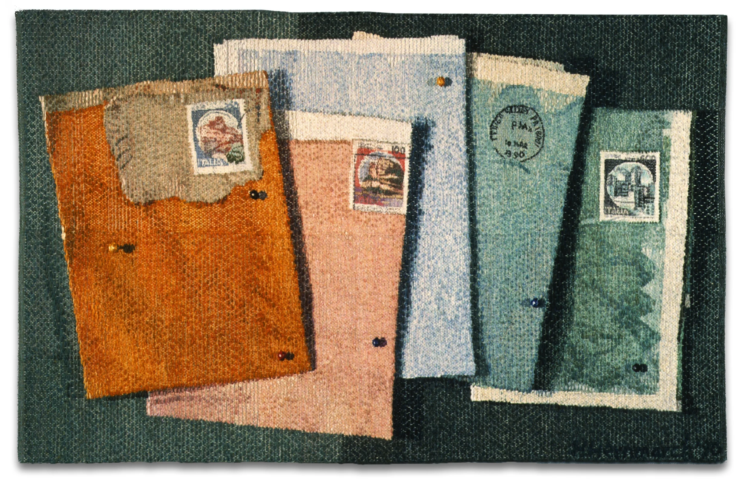 Italian Postage, 1990. Wool, linen, cotton, 50 x 78 in. Private collection.