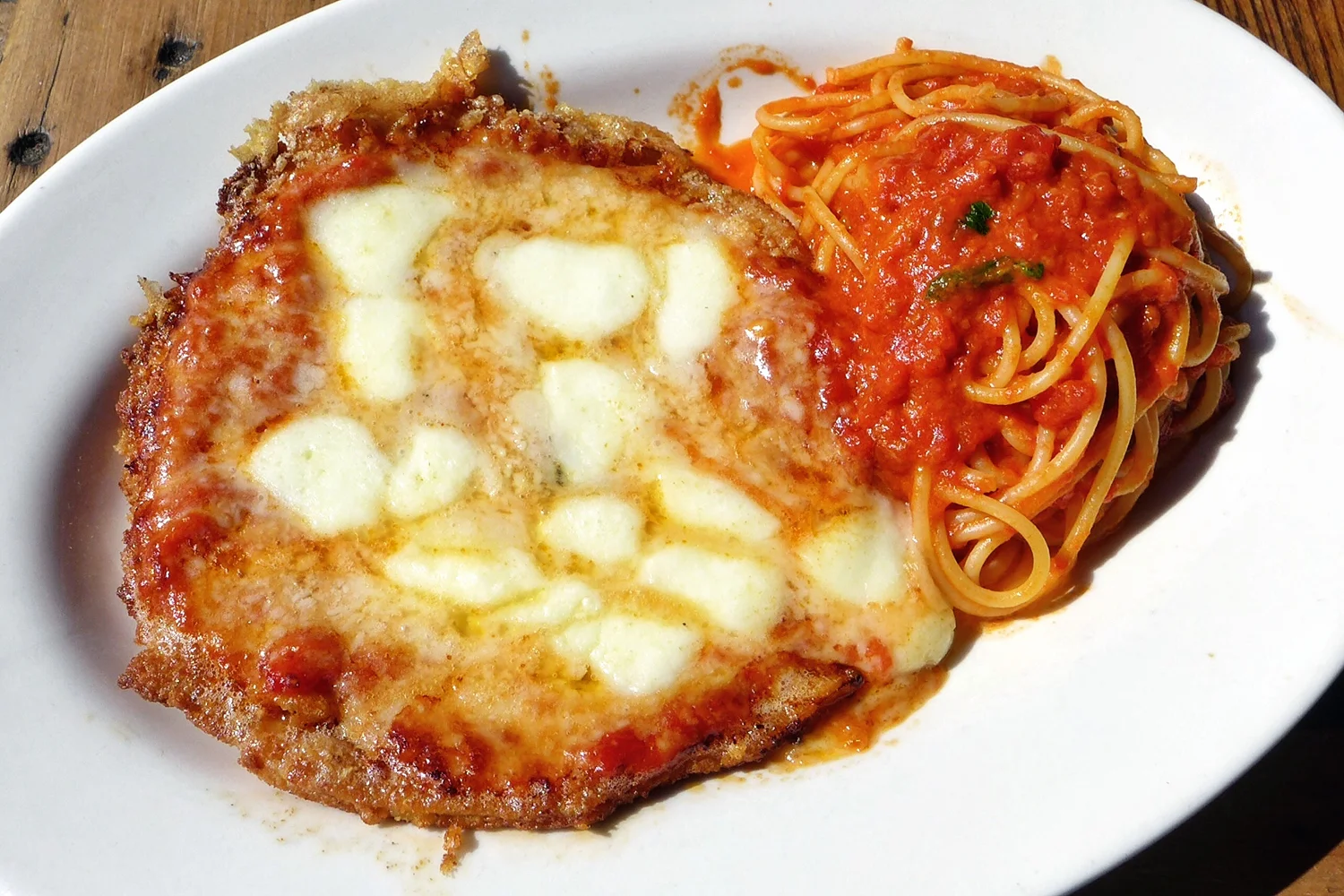 The chicken Parmigiano Platter with Spaghetti