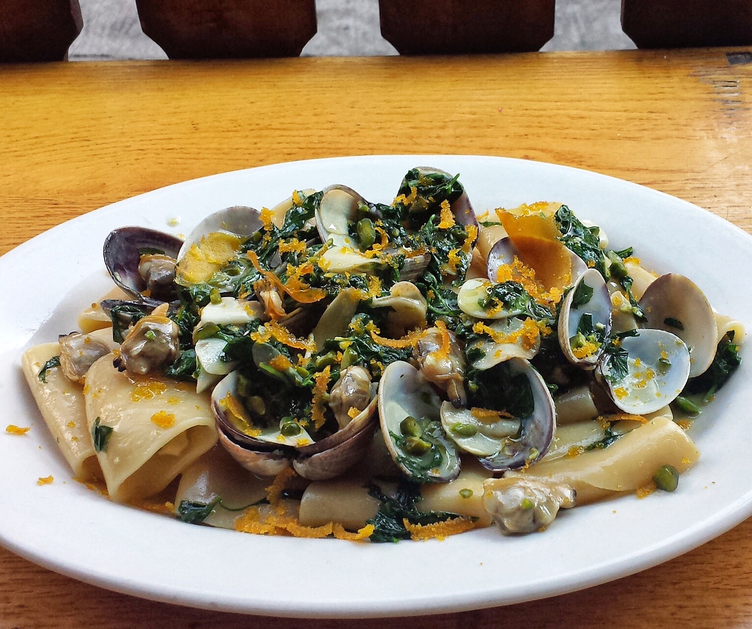 Paccheri Pasta with Clams and Bottarga 