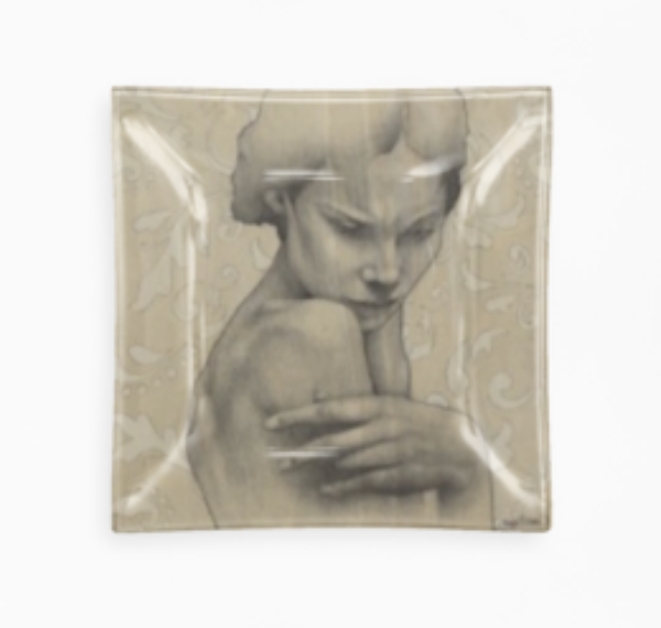 ALONE SQUARE GLASS TRAY Display your small treasures on our shining glass tray, custom printed with original artwork.