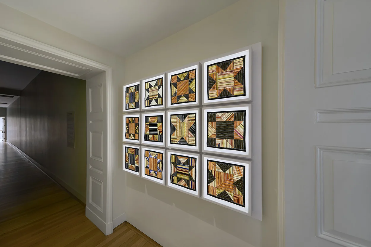 "The Enchanted Loom (Part II), 2010. 16mm film, polyamide thread, LEDs. 16 x 16 x 3 in. (each unit)