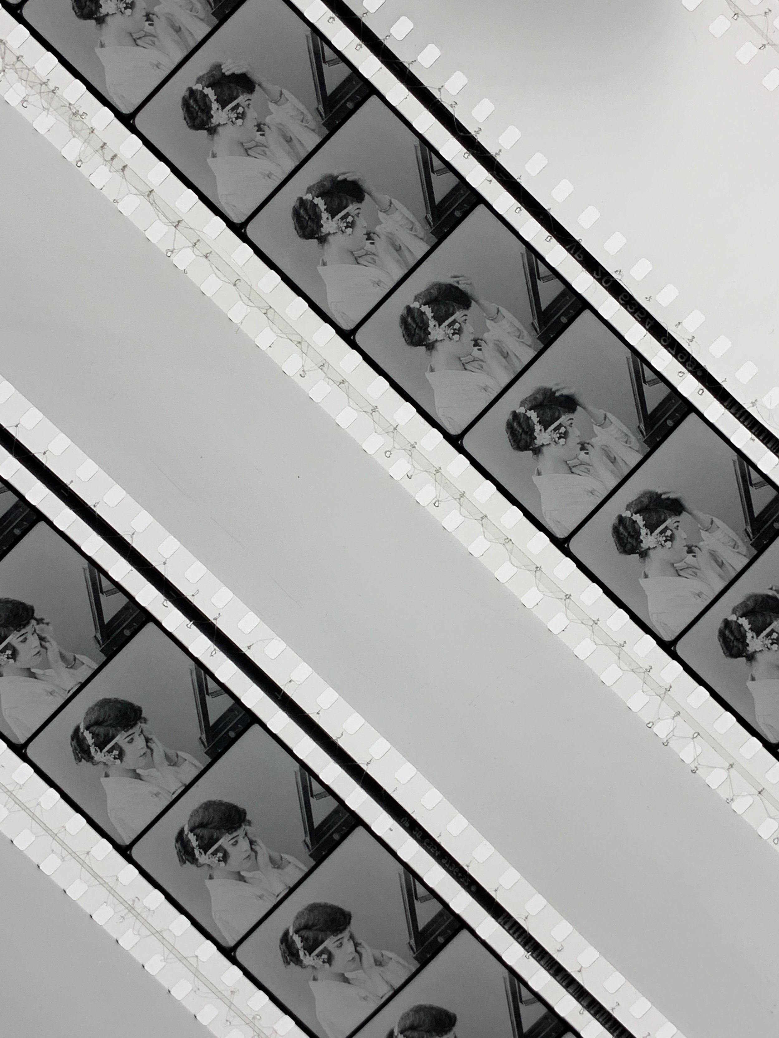 (Detail) “Cinema Sanctuary Study 1: Marion E. Wong’s 1917 The Curse of Quon Gwon: When the Far East Mingles With the West,” 2019. 35mm black and white film, polyester thread. 45 x 67 inches.