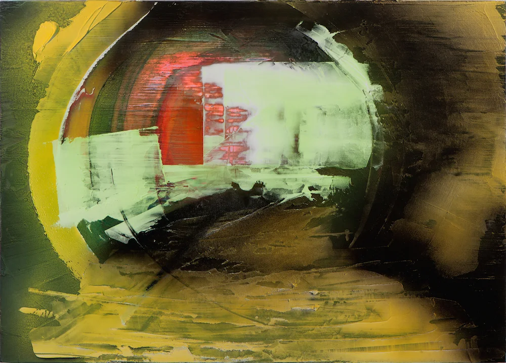 Roundabout 23"x 32" / latex enamel, shellac, joint compound on wood