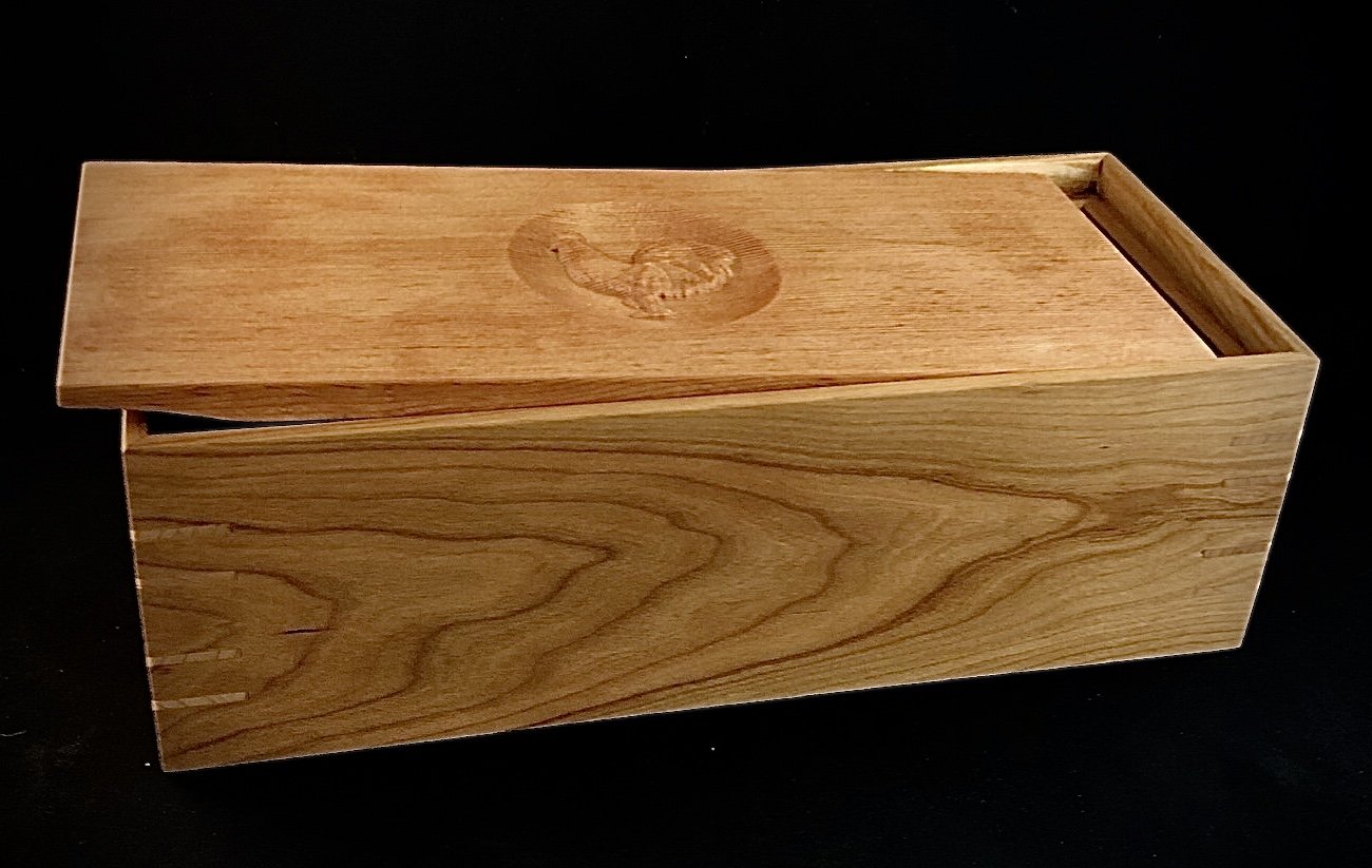 cherry and douglas fir box w/cnc carved rooster