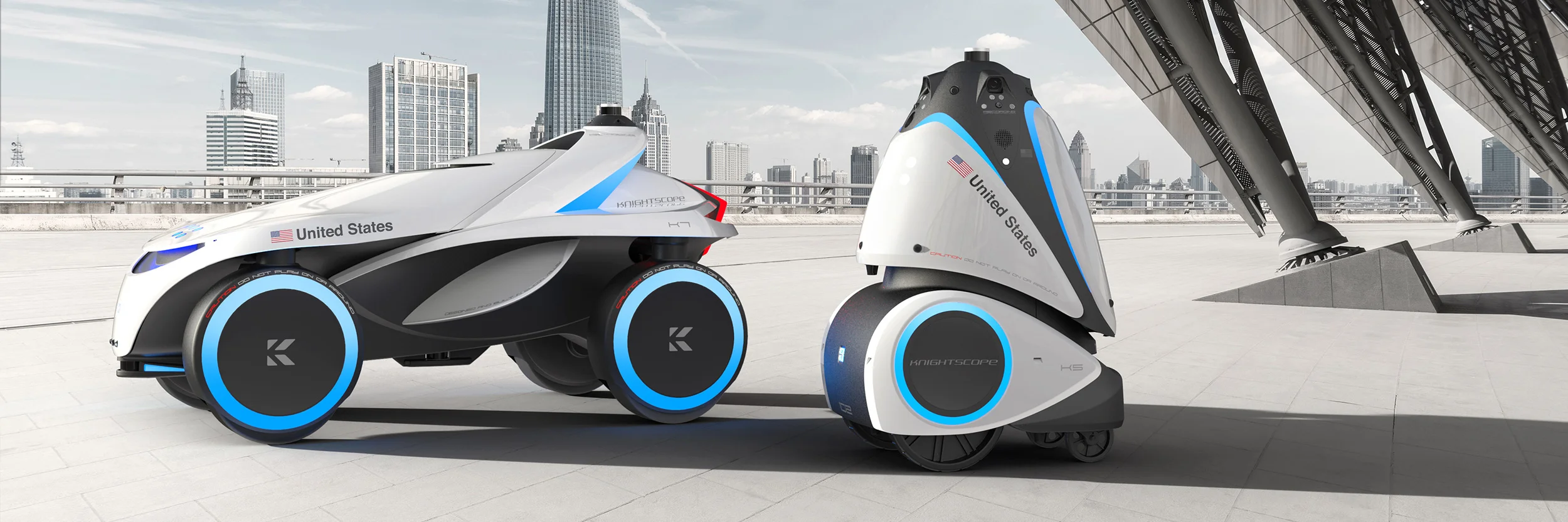 The future K7 multi-terrain security robot and 4th generation K5 outdoor machine shipping in 2019
