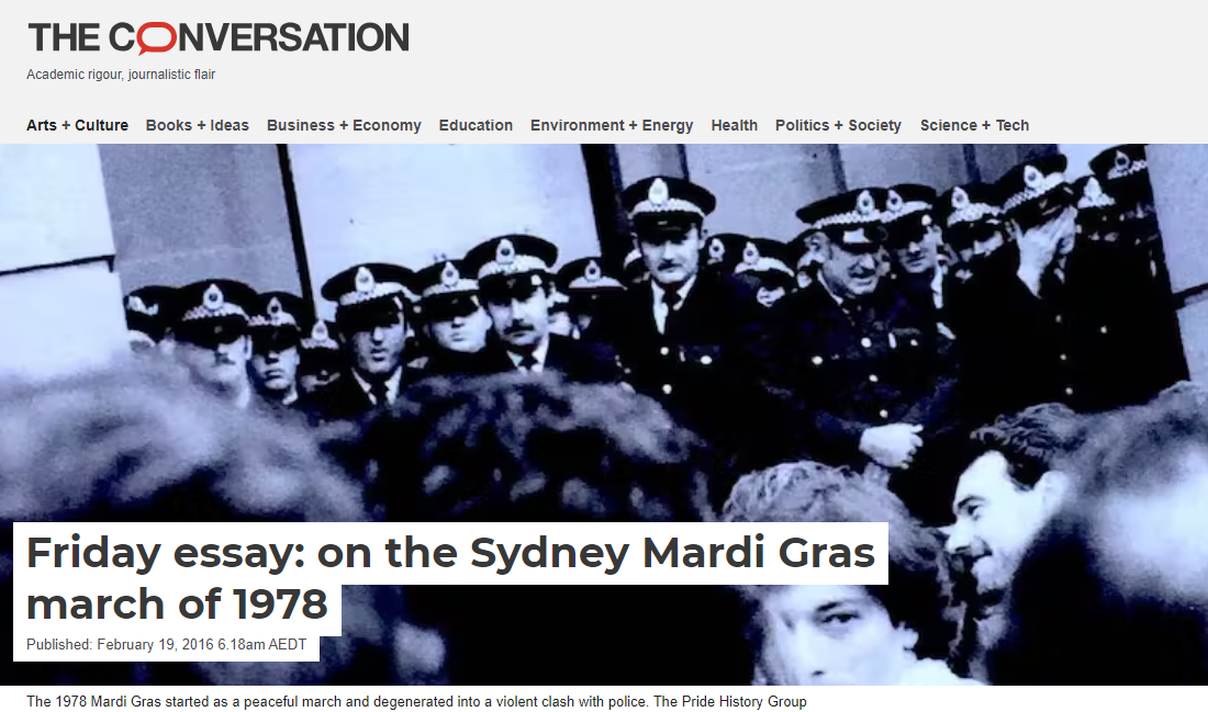 The Conversation: Friday essay - on the Sydney Mardi Gras march of 1978 (Mark Gillespie)